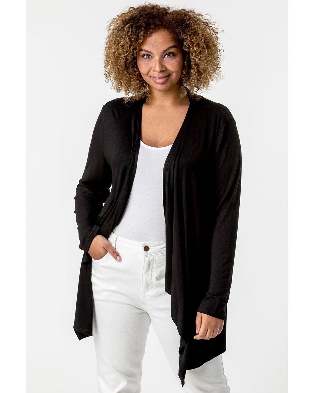 Roman Curve Black Waterfall Front Jersey Cardigan