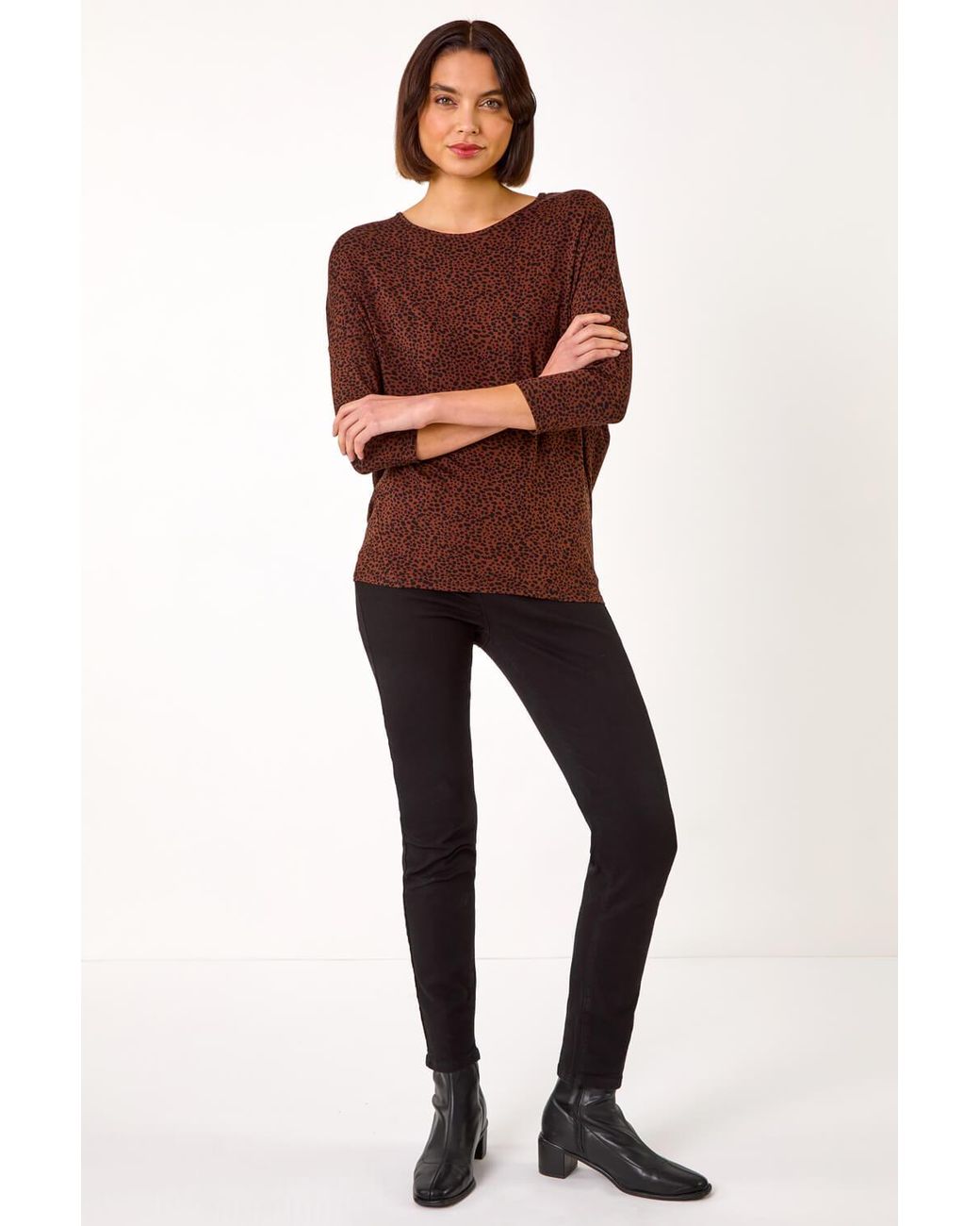 Roman Red Animal Print Drop Shoulder Top