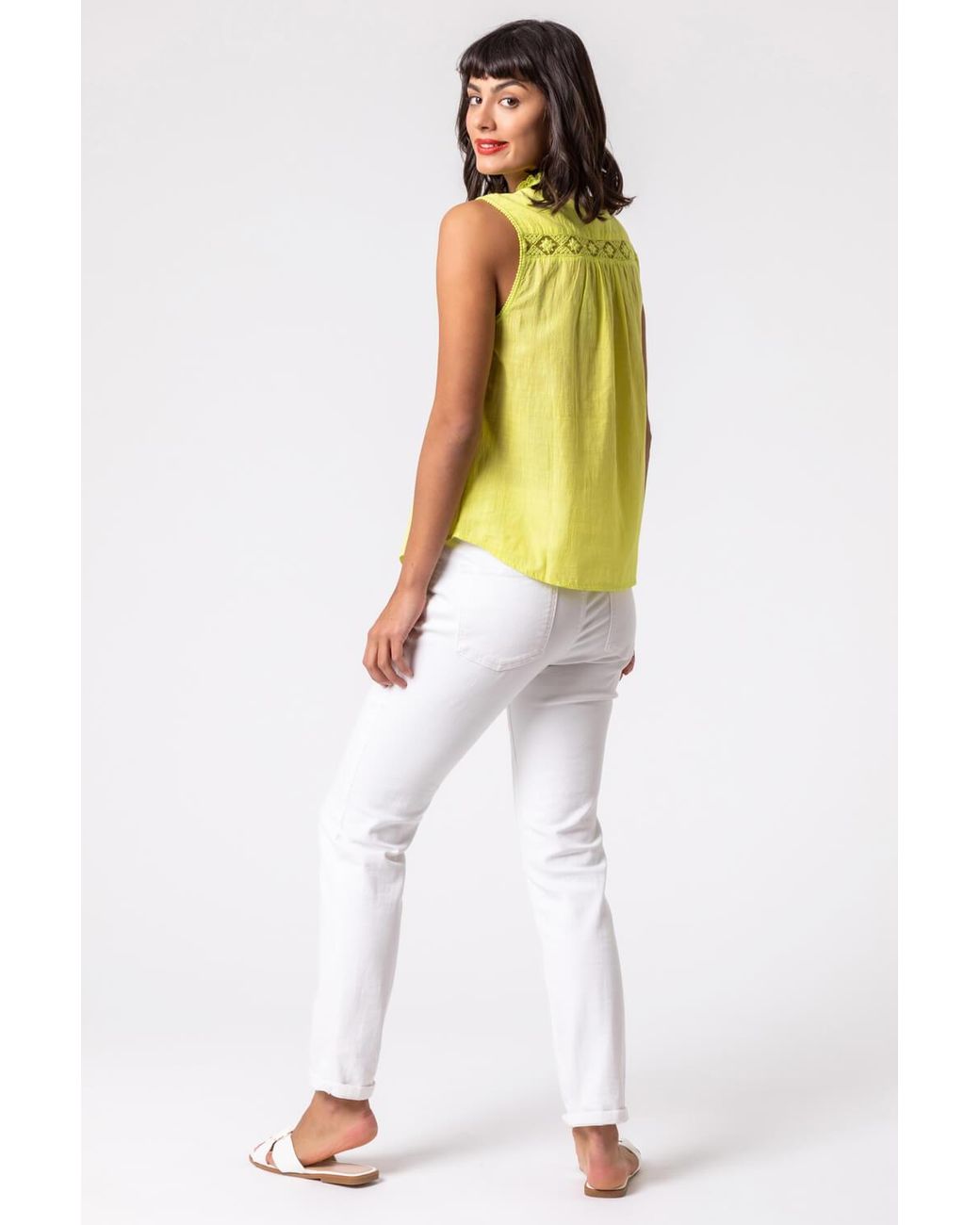 Roman Multicolor Crochet Trim Button Through Blouse