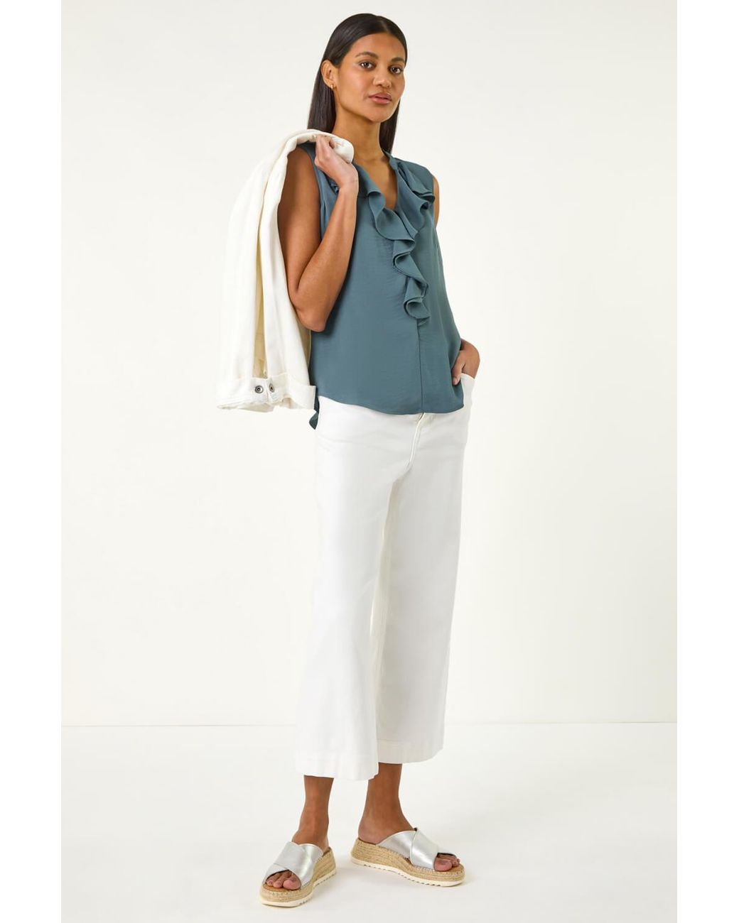 Roman Blue Ruffle V-Neck Vest Top