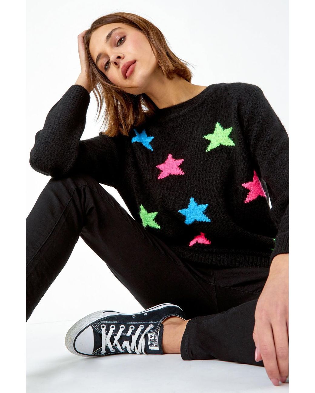 Roman Black Star Print Knitted Stretch Jumper