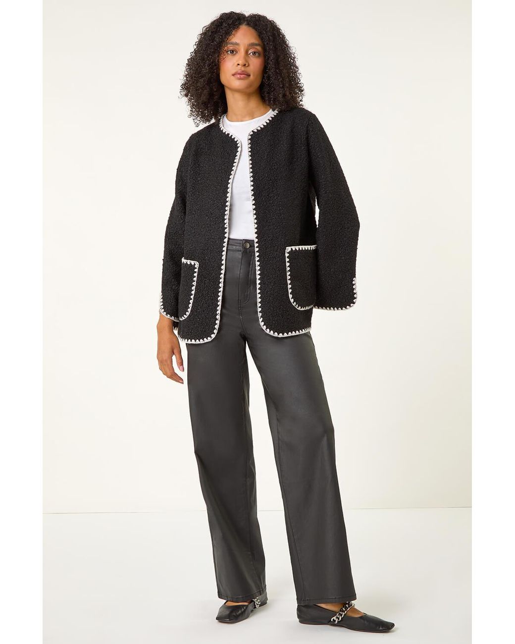 Roman Black Contrast Blanket Stitch Jacket