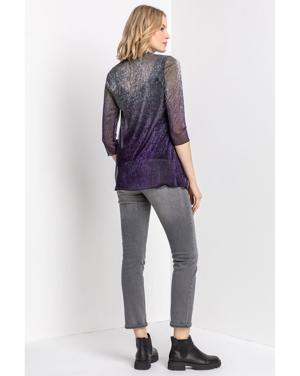 Roman Purple Ombre Metallic Plisse Kimono