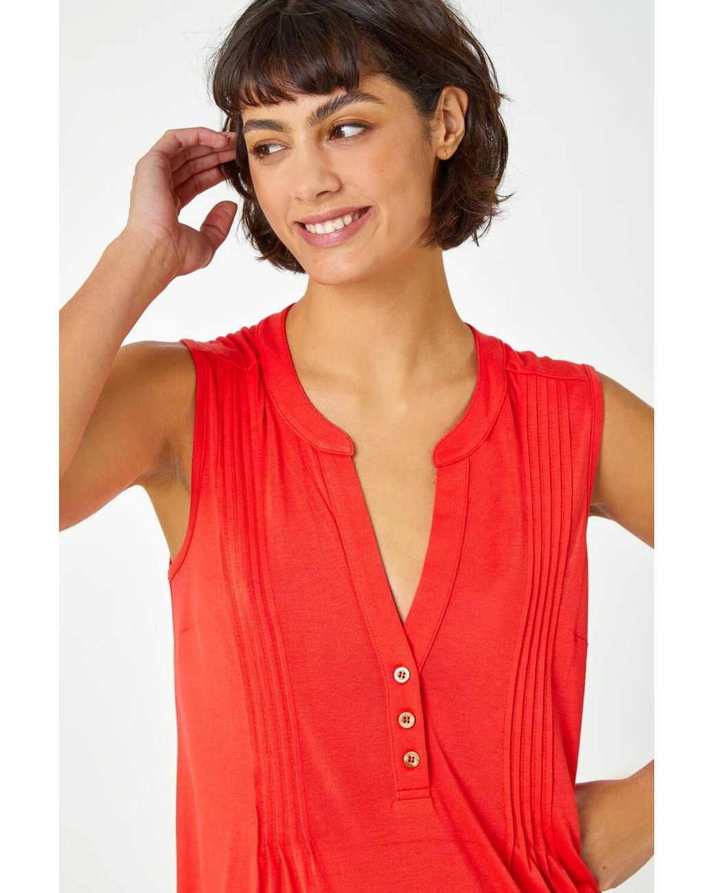 Roman Red Sleeveless V-Neck Button Detail Vest