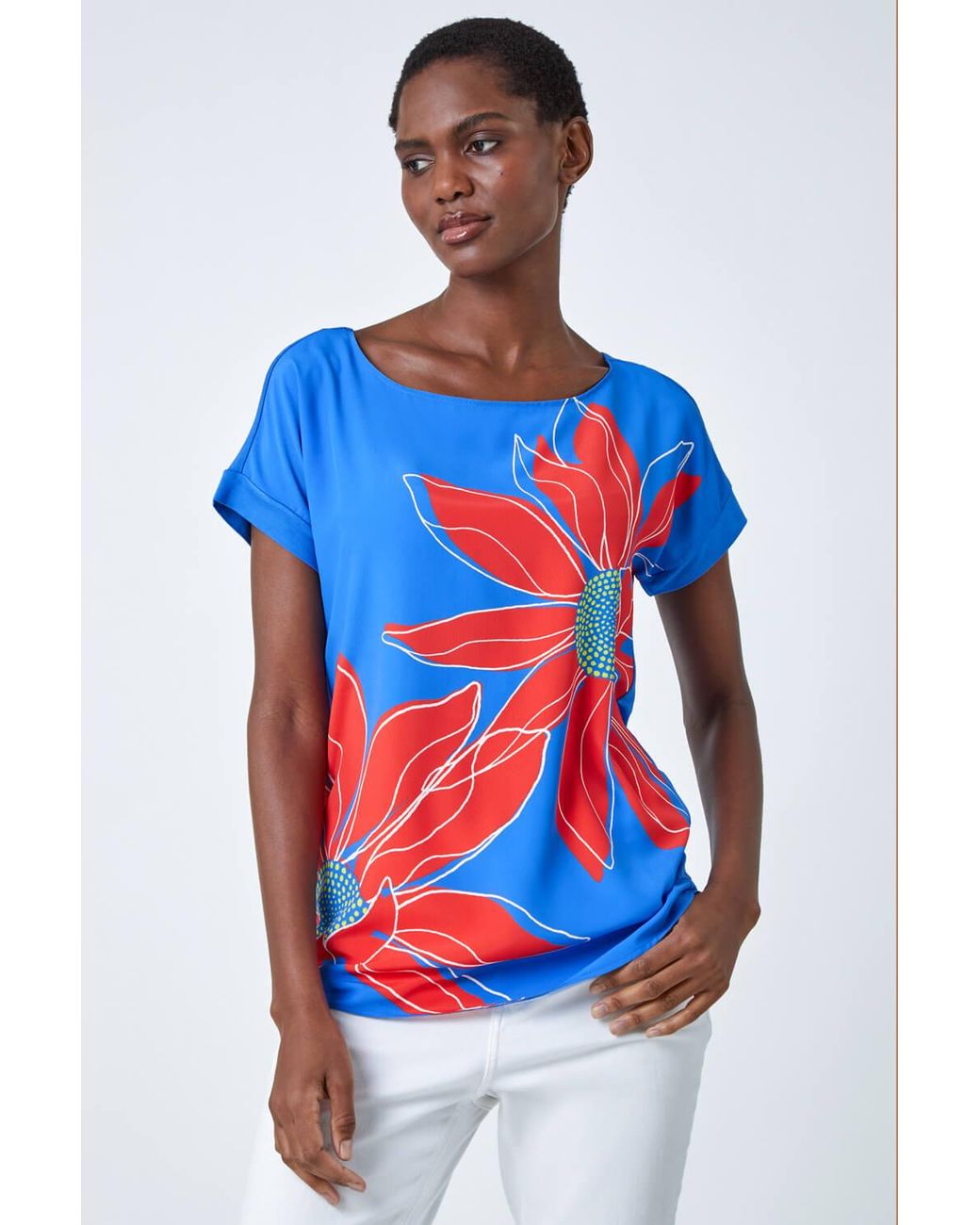 Roman Blue Contrast Floral Print T Shirt