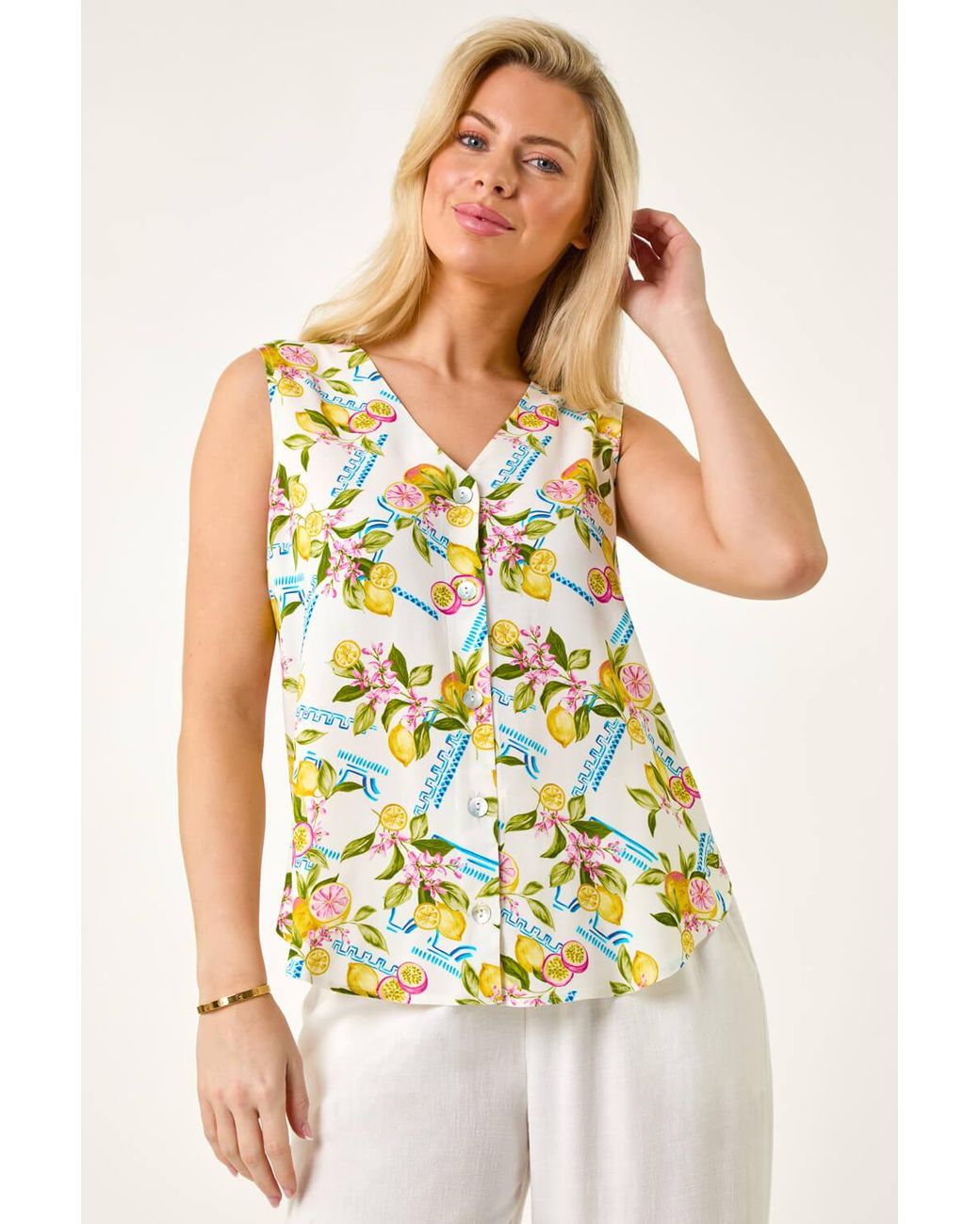 Roman Petite White Floral Lemon Blouse