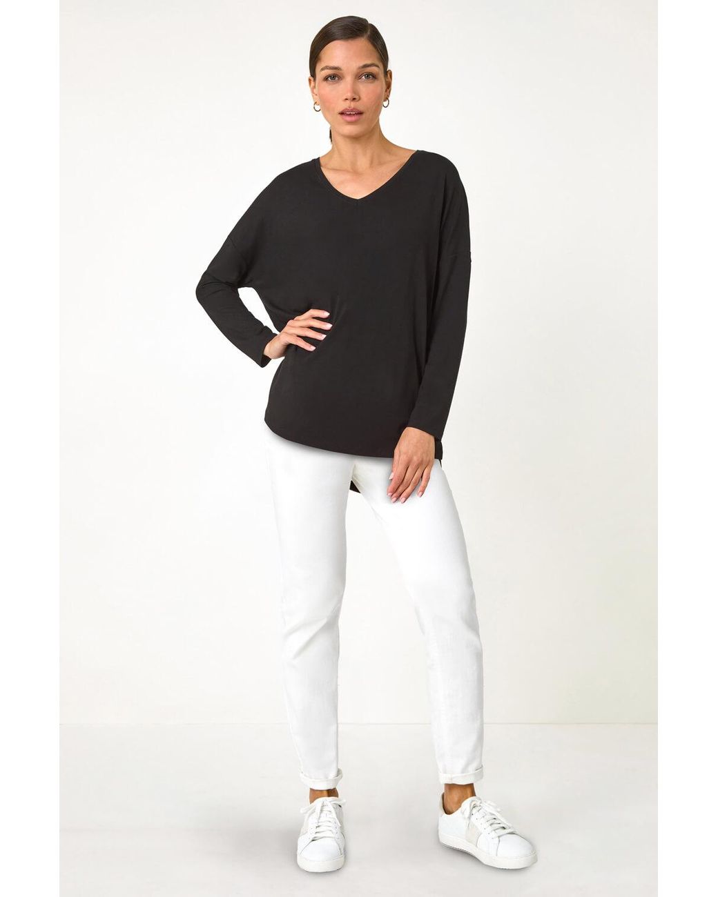 Roman Blue V-Neck Tunic Stretch Top