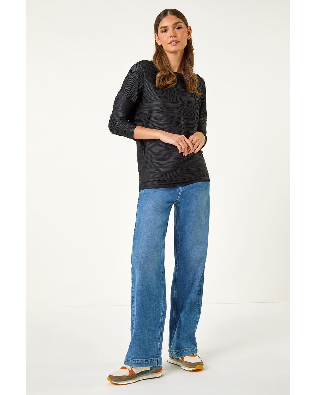 Roman Black Wave Textured Stretch Top