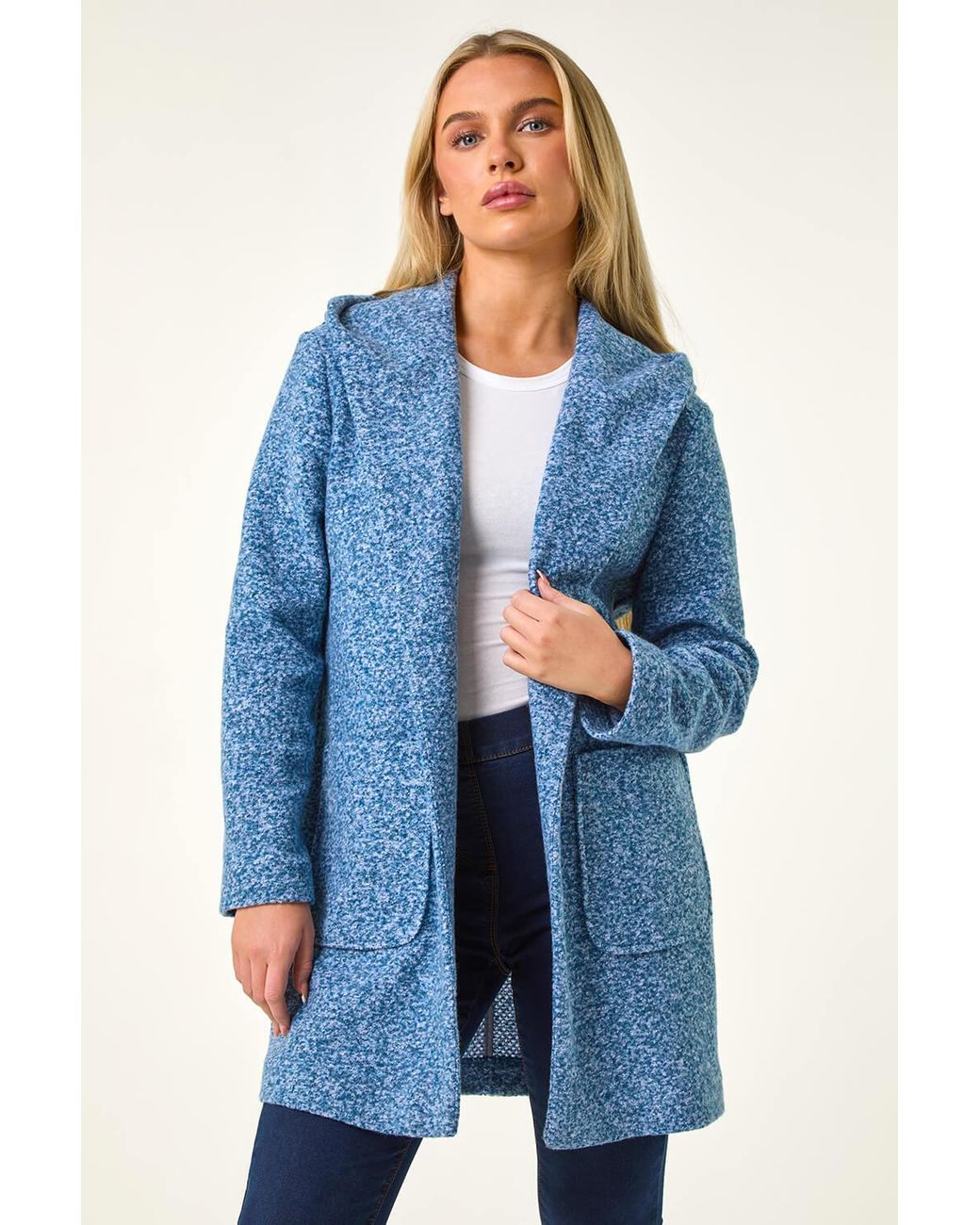 Roman Petite Blue Hooded Edge To Edge Coatigan