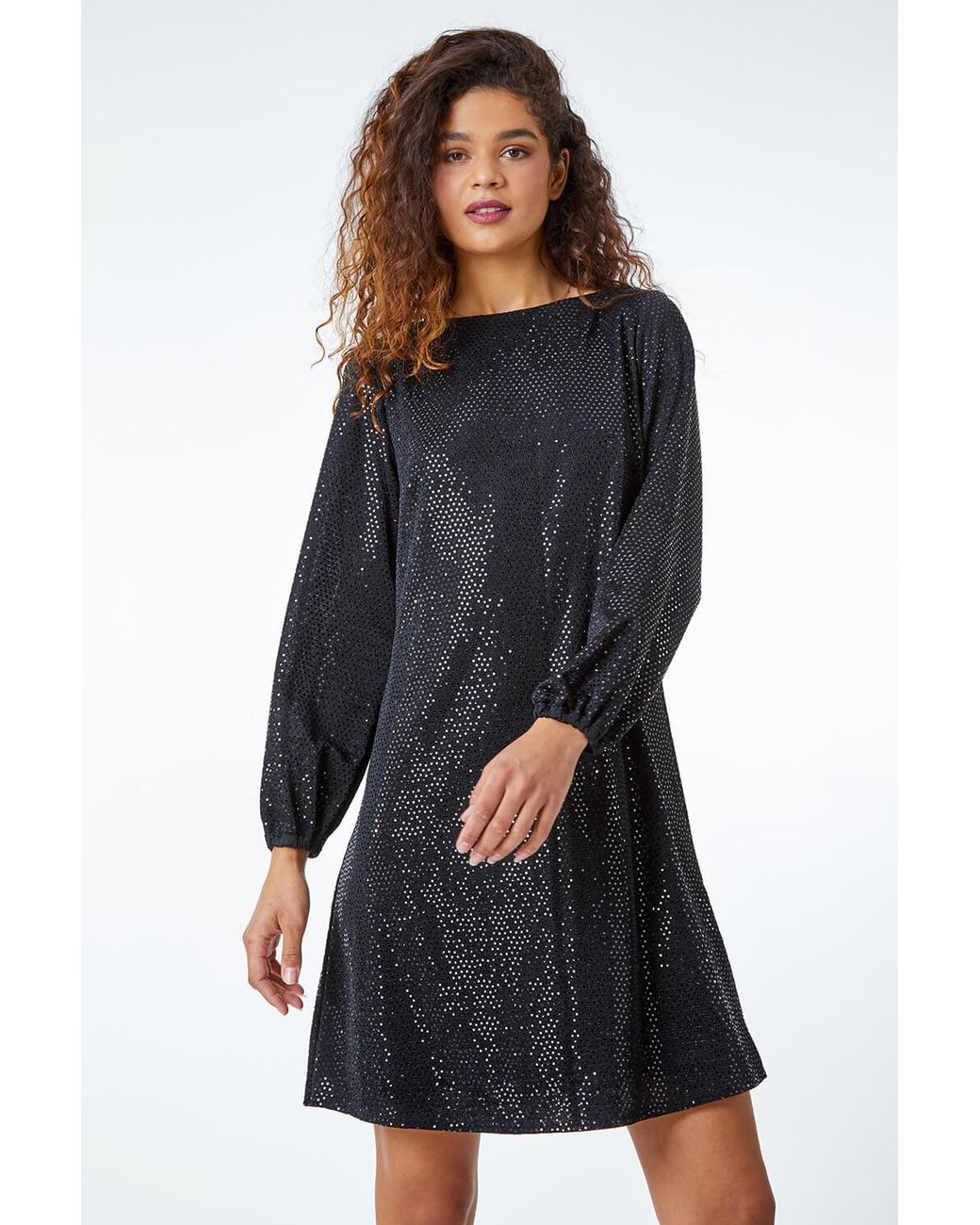 Roman Black Sparkle Detail Swing Dress