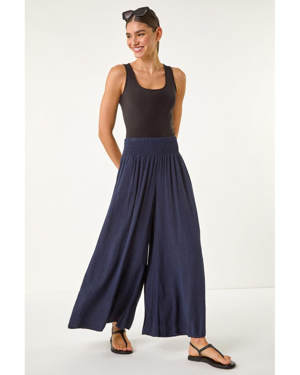 Roman Blue Relaxed Animal Print Wide Leg Trouser