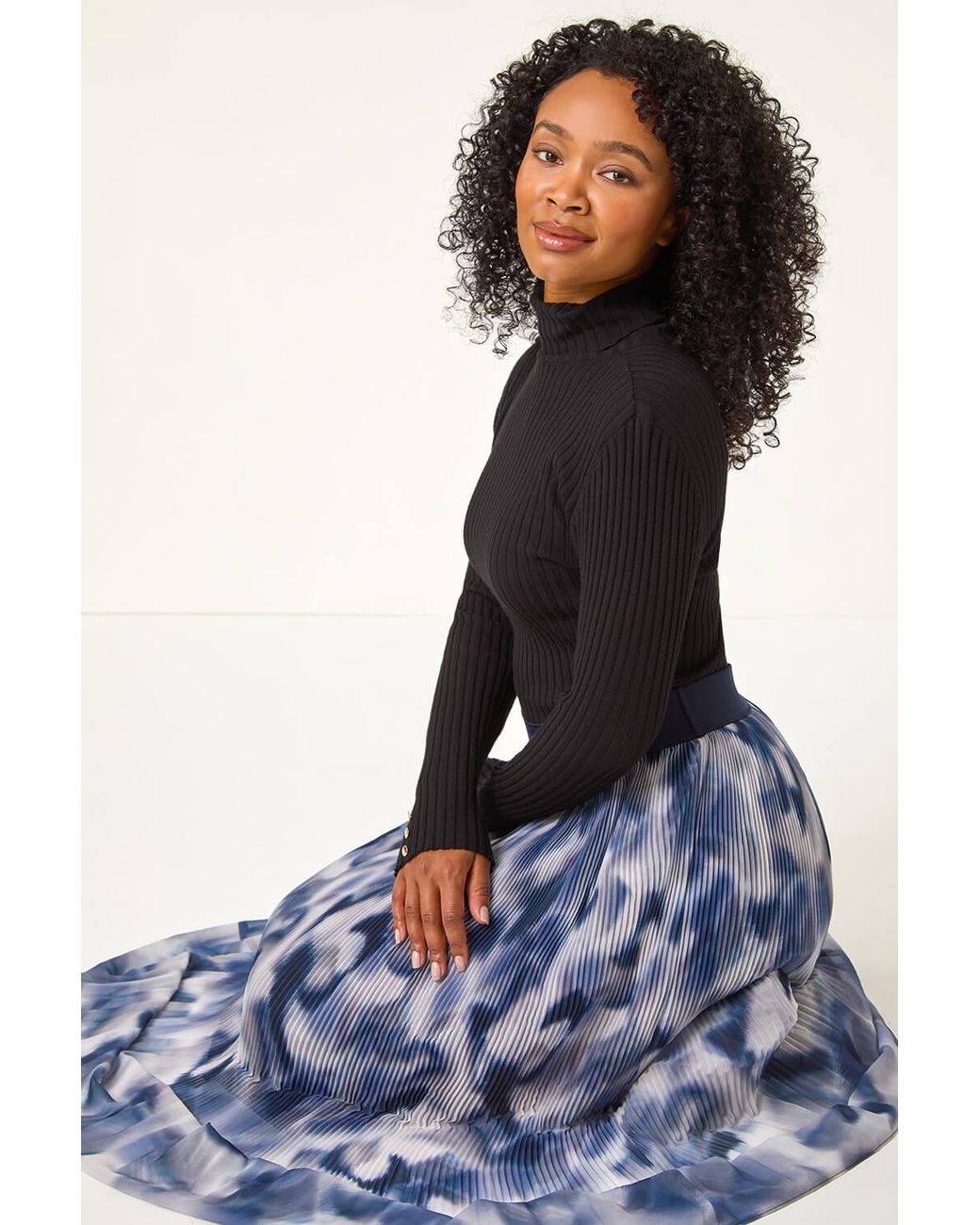 Roman Petite Blue Abstract Crystal Pleated Skirt
