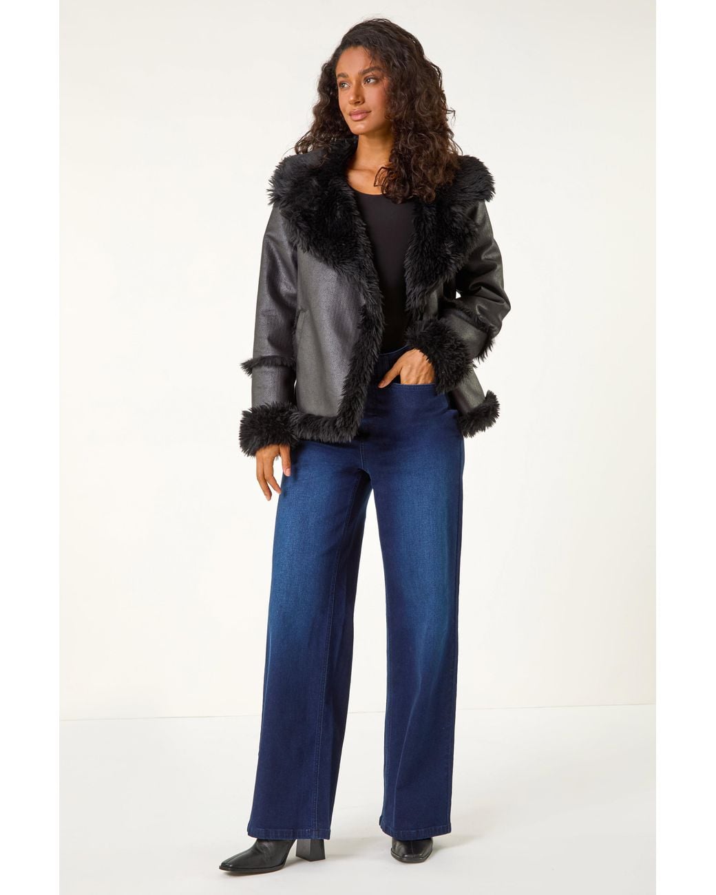 D.u.s.k Black Faux Fur Aviator Jacket
