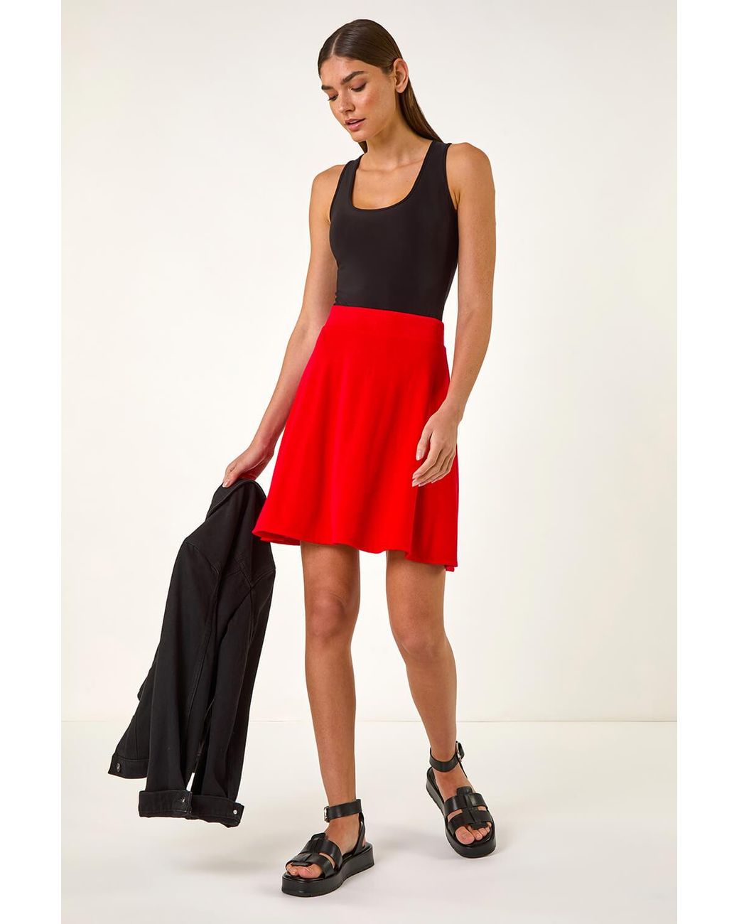 Roman Red Pull On Stretch Skater Skirt