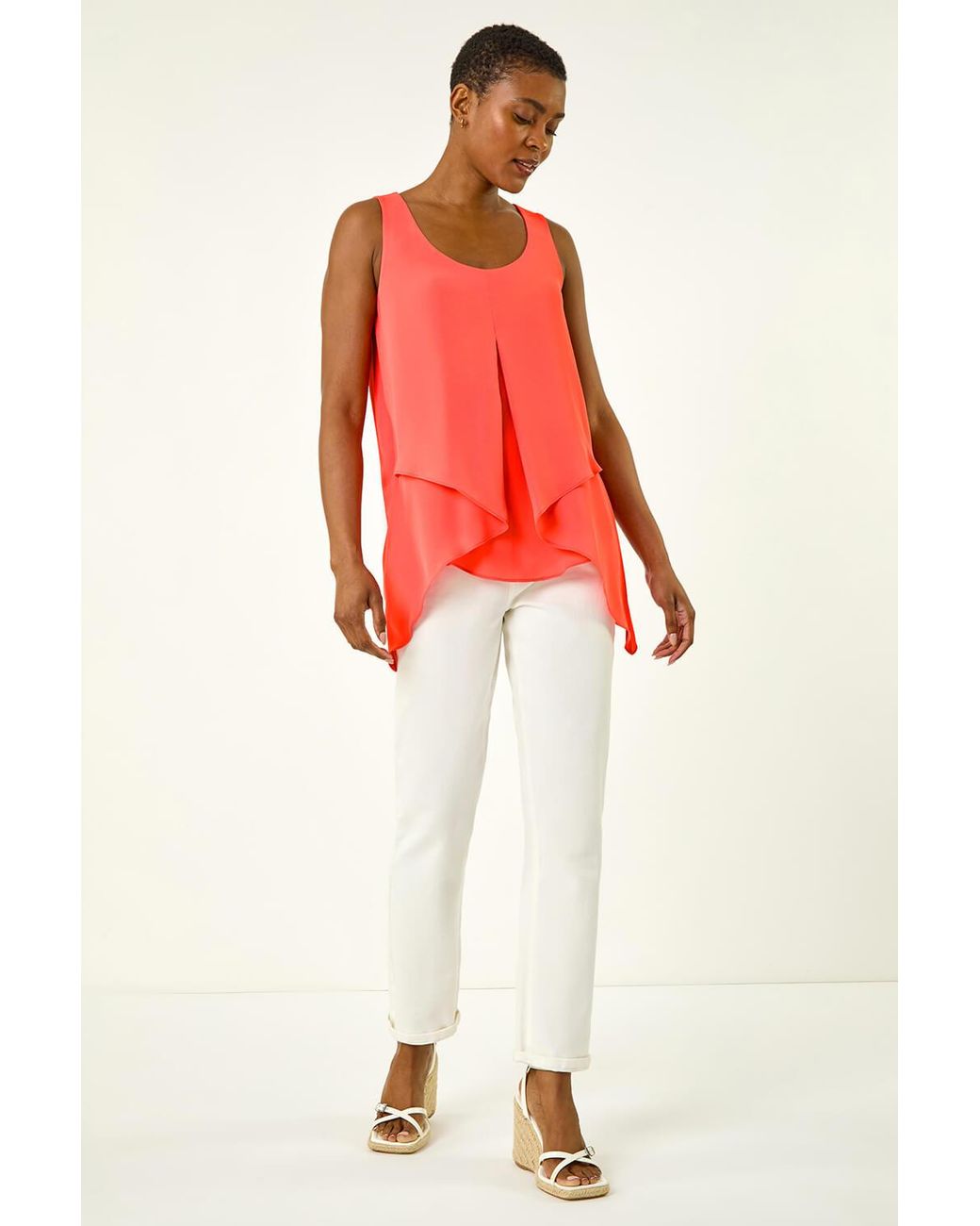 Roman Red Asymmetric Sleeveless Vest Top