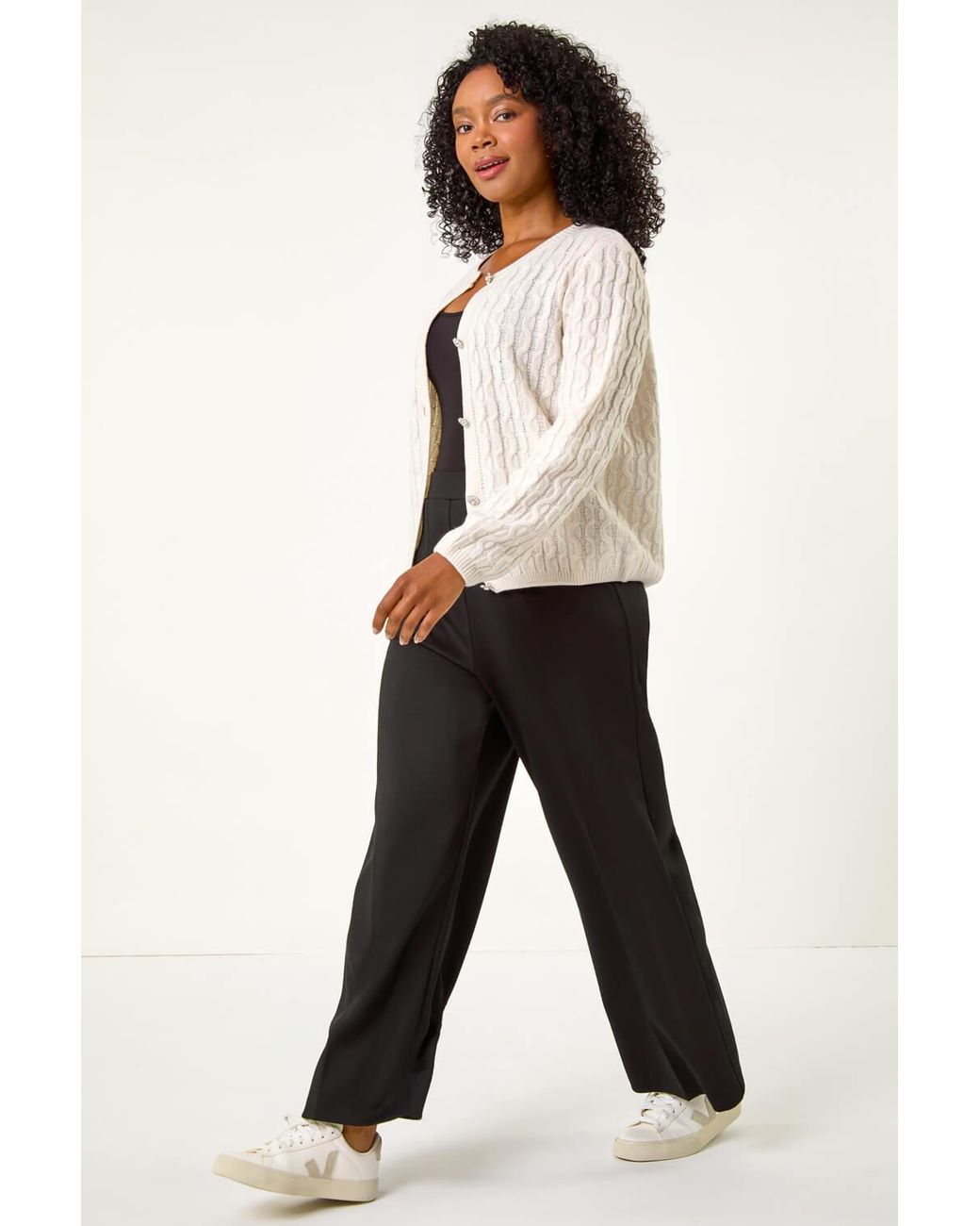 Roman Petite Black Cable Knit Cardigan