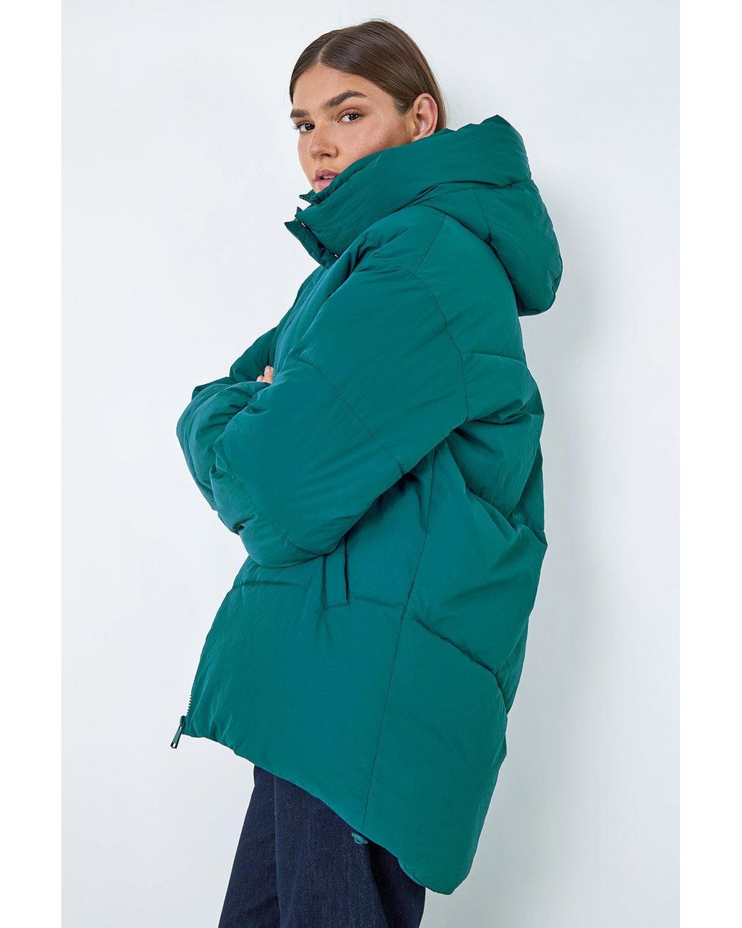 Roman Green Oversized Hooded Puffer Coat