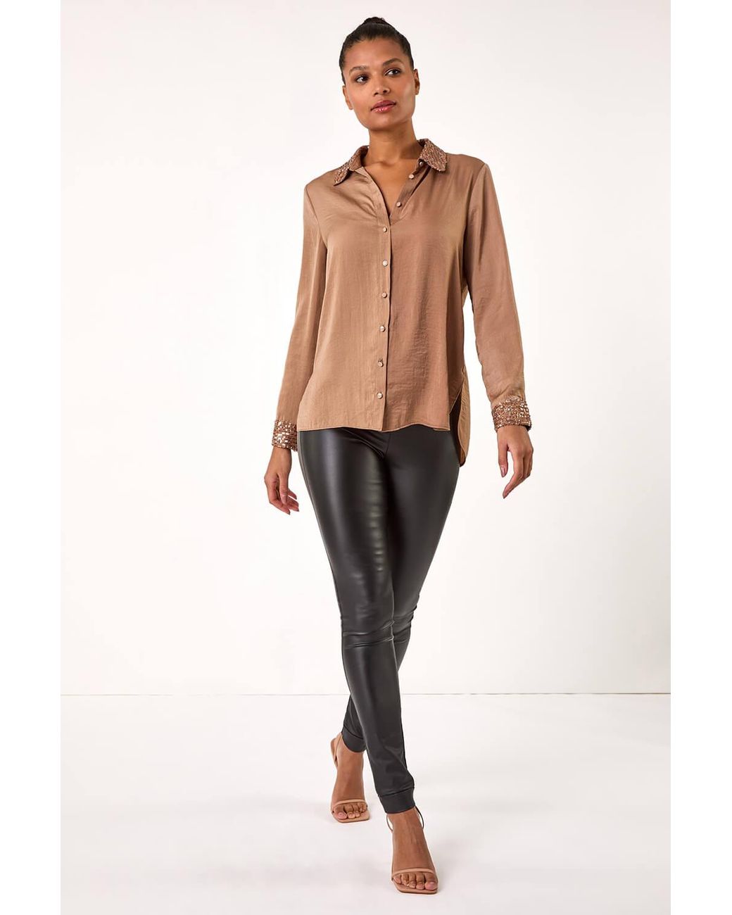 Roman Metallic Sequin Collar And Cuff Shirt