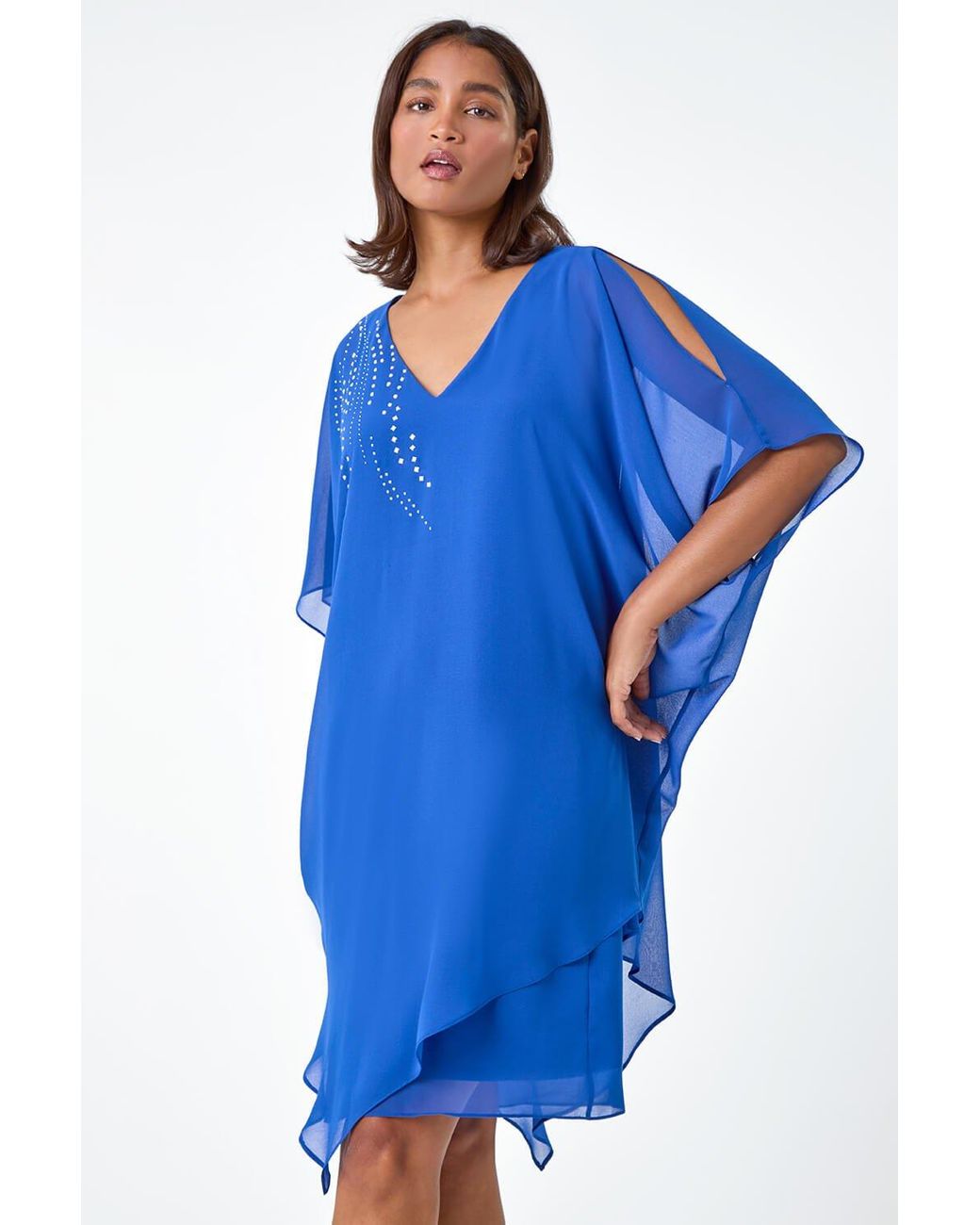 Roman Embellished Cold Shoulder Overlay Dress in Blue Lyst UK