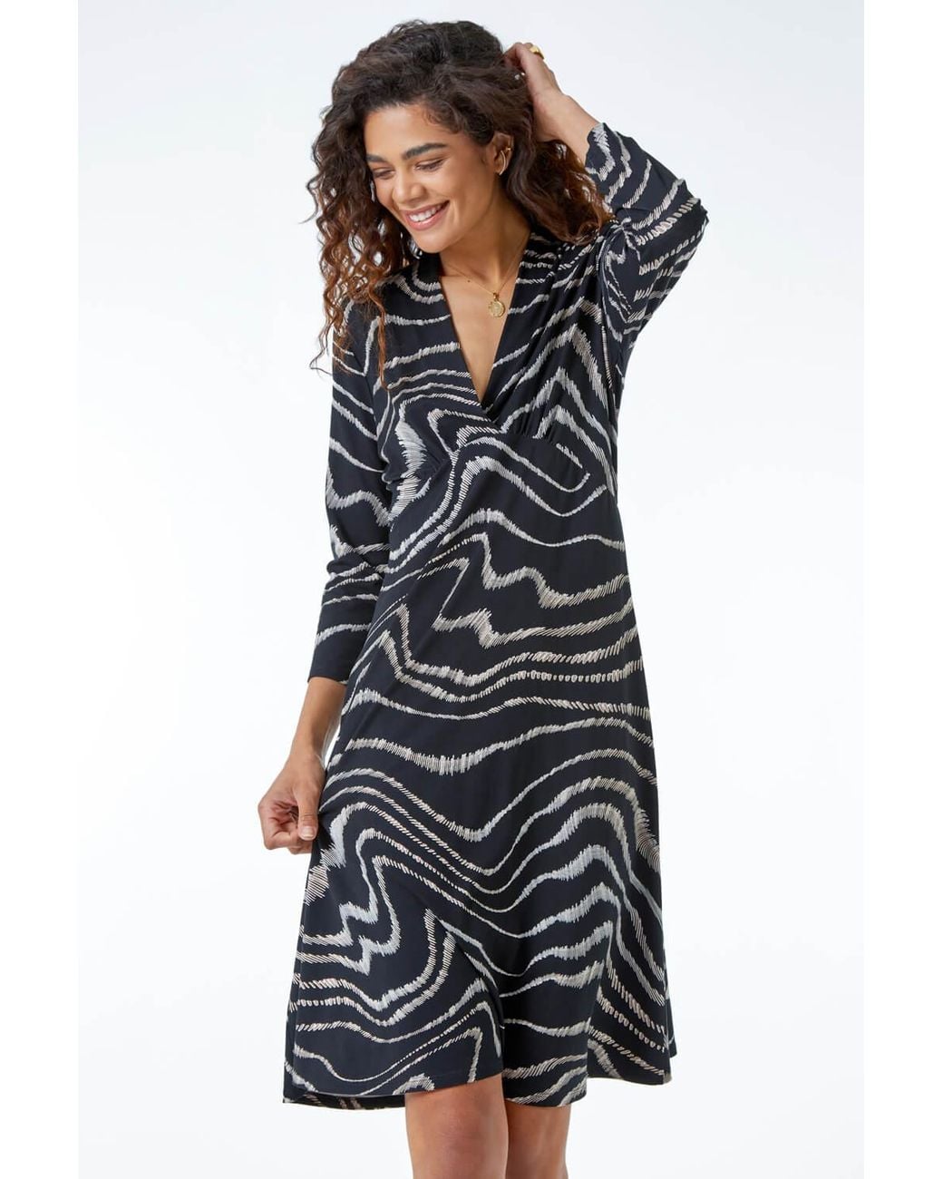 Roman Black Animal Print Stretch Dress