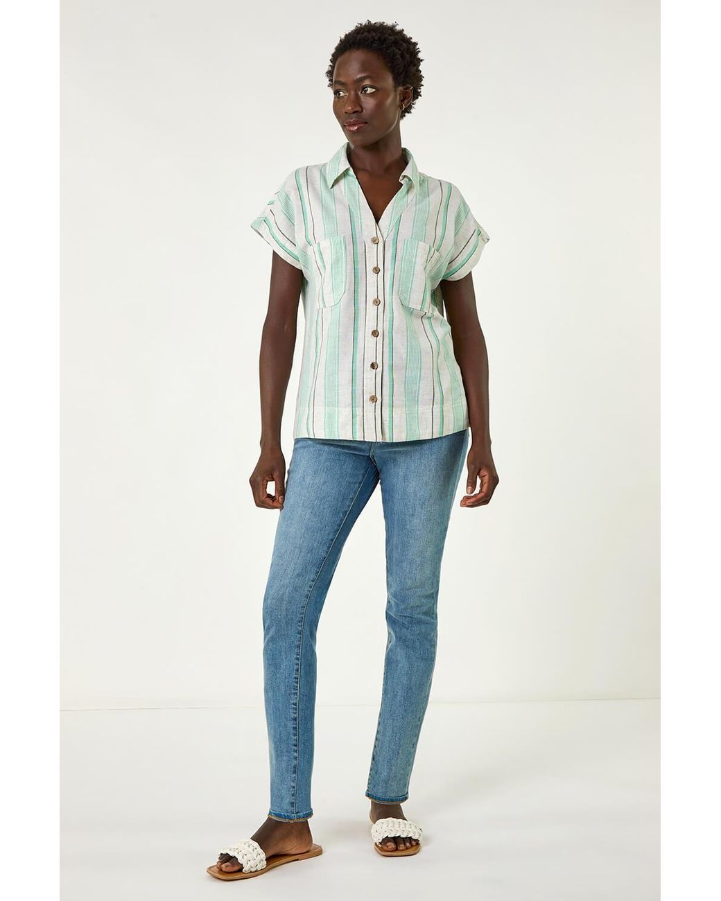 Roman Green Stripe Short Sleeve Shirt
