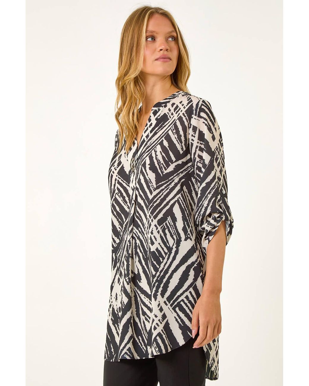 Roman Black Abstract Button-Detail Tunic Top