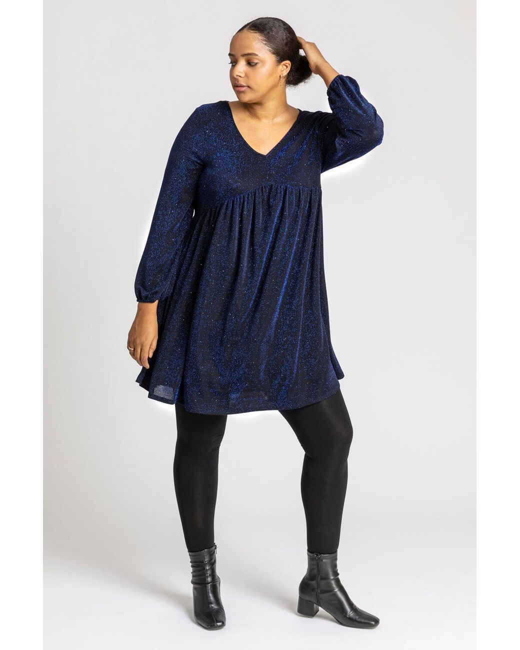 Roman Curve Blue Sparkle Swing Dress