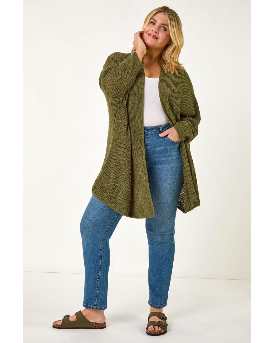 Roman Curve Green Light Weight Knit Cardigan