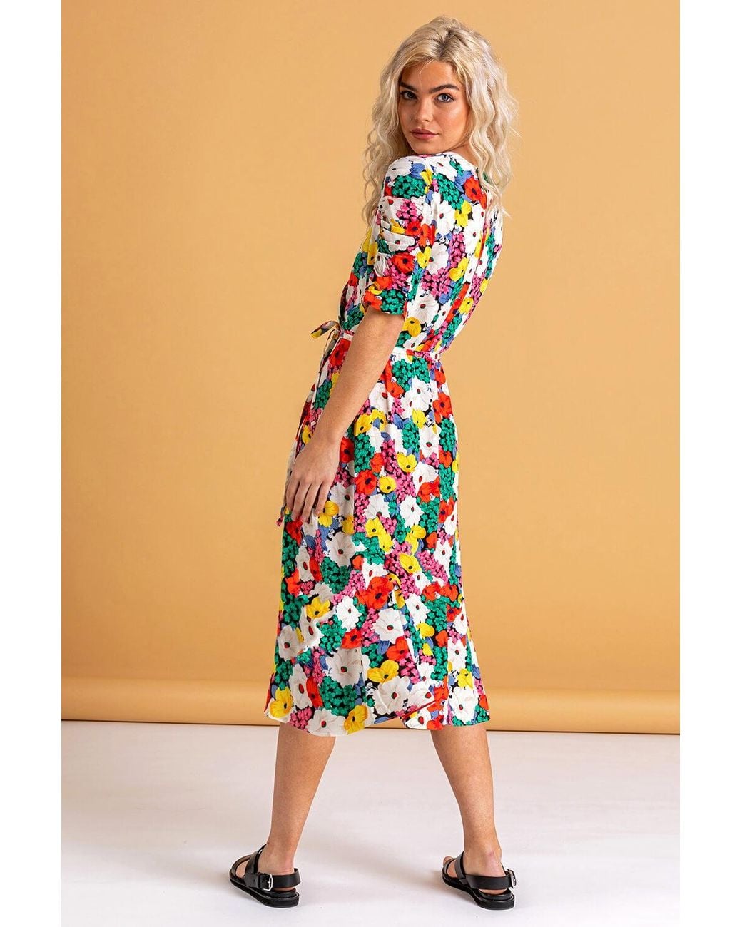 D.u.s.k Multicolor Bold Floral Midi Wrap Dress
