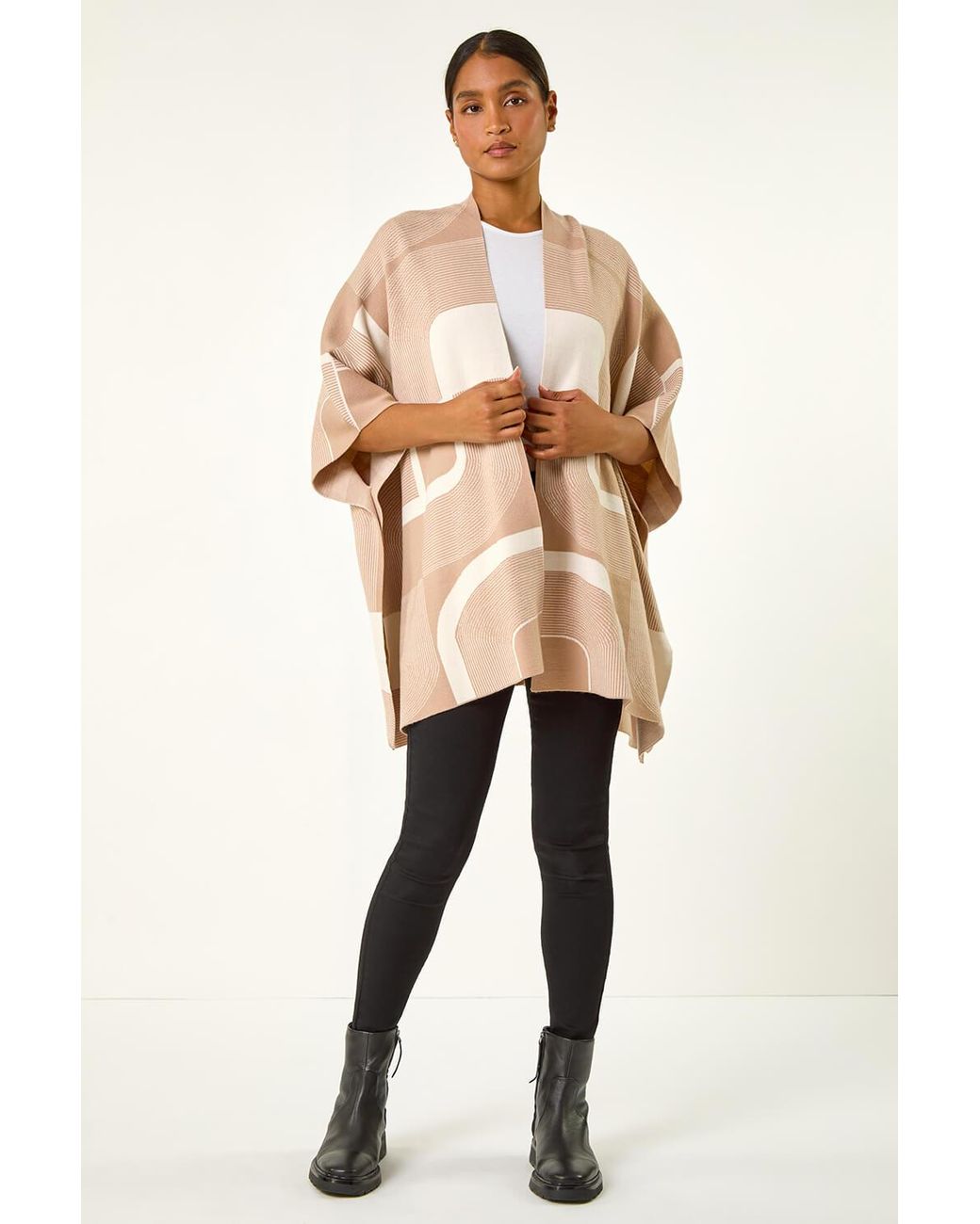 Roman Natural Linear Print Knit Cardigan