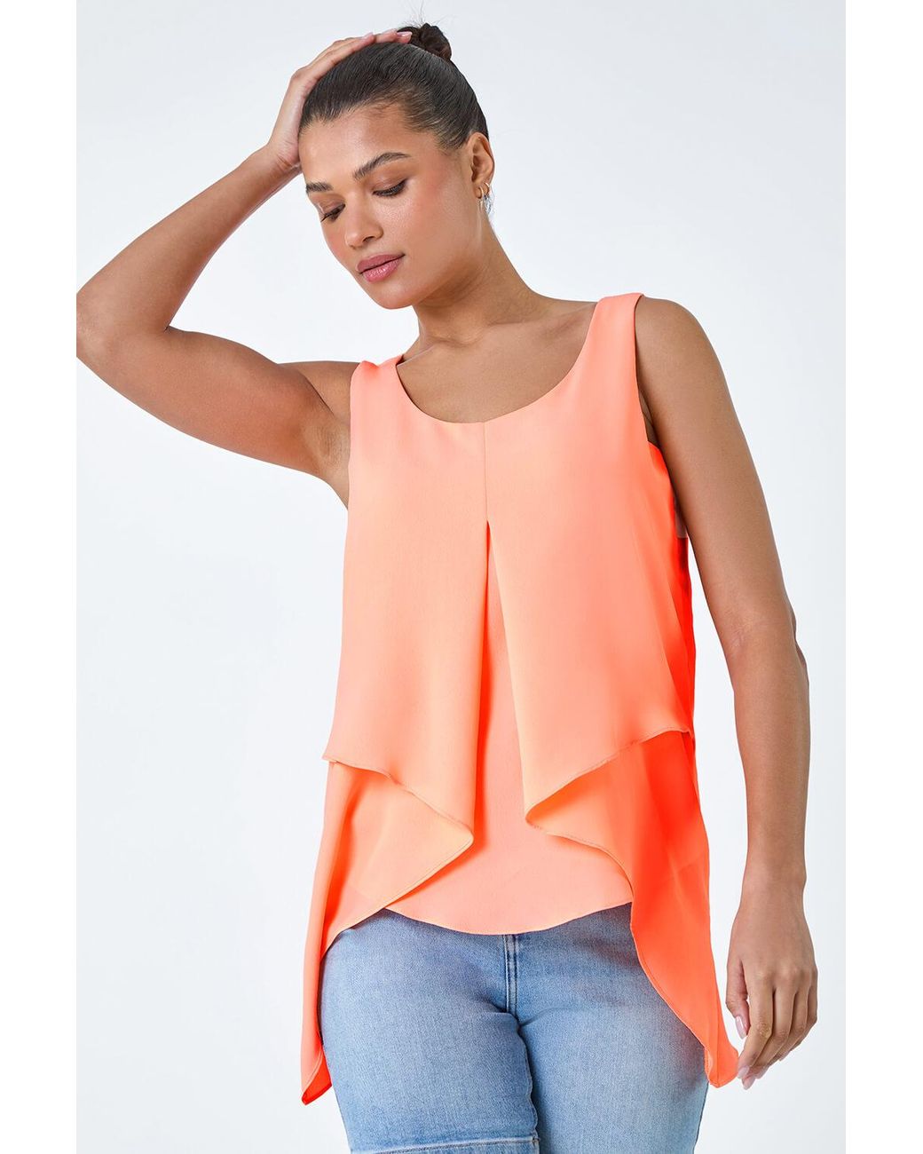 Roman Orange Asymmetric Sleeveless Vest Top