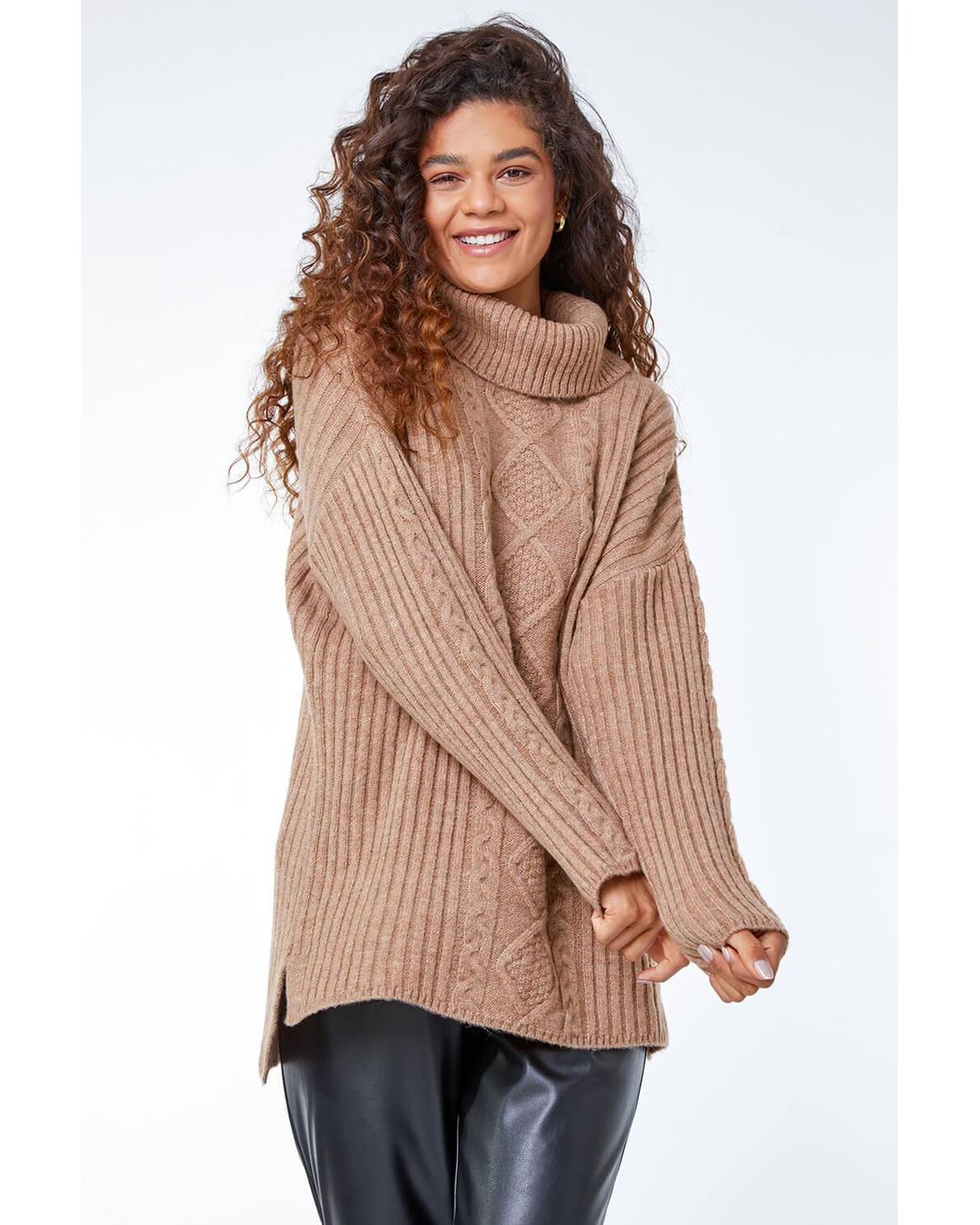 Roman Blue Cable Knit Ribbed Tunic Jumper