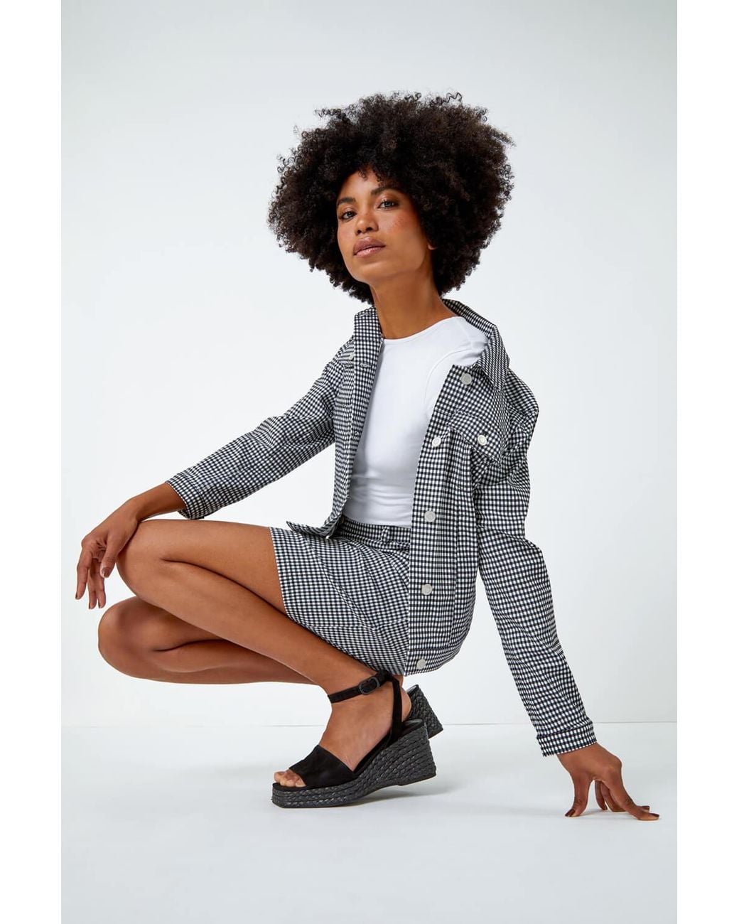Roman Black Gingham Stretch Pocket Detail Jacket