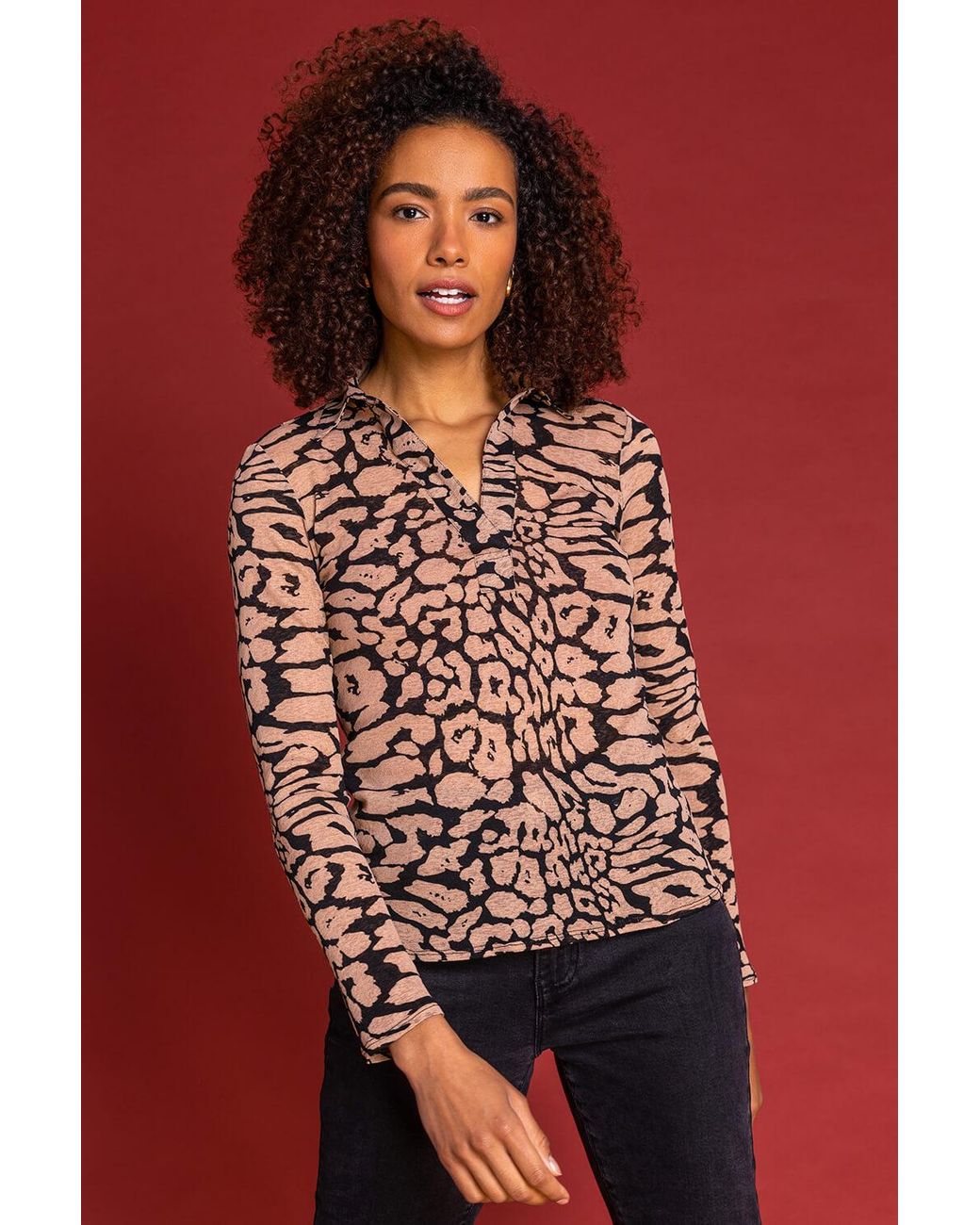 Roman Multicolor Animal Print Long Sleeve Top