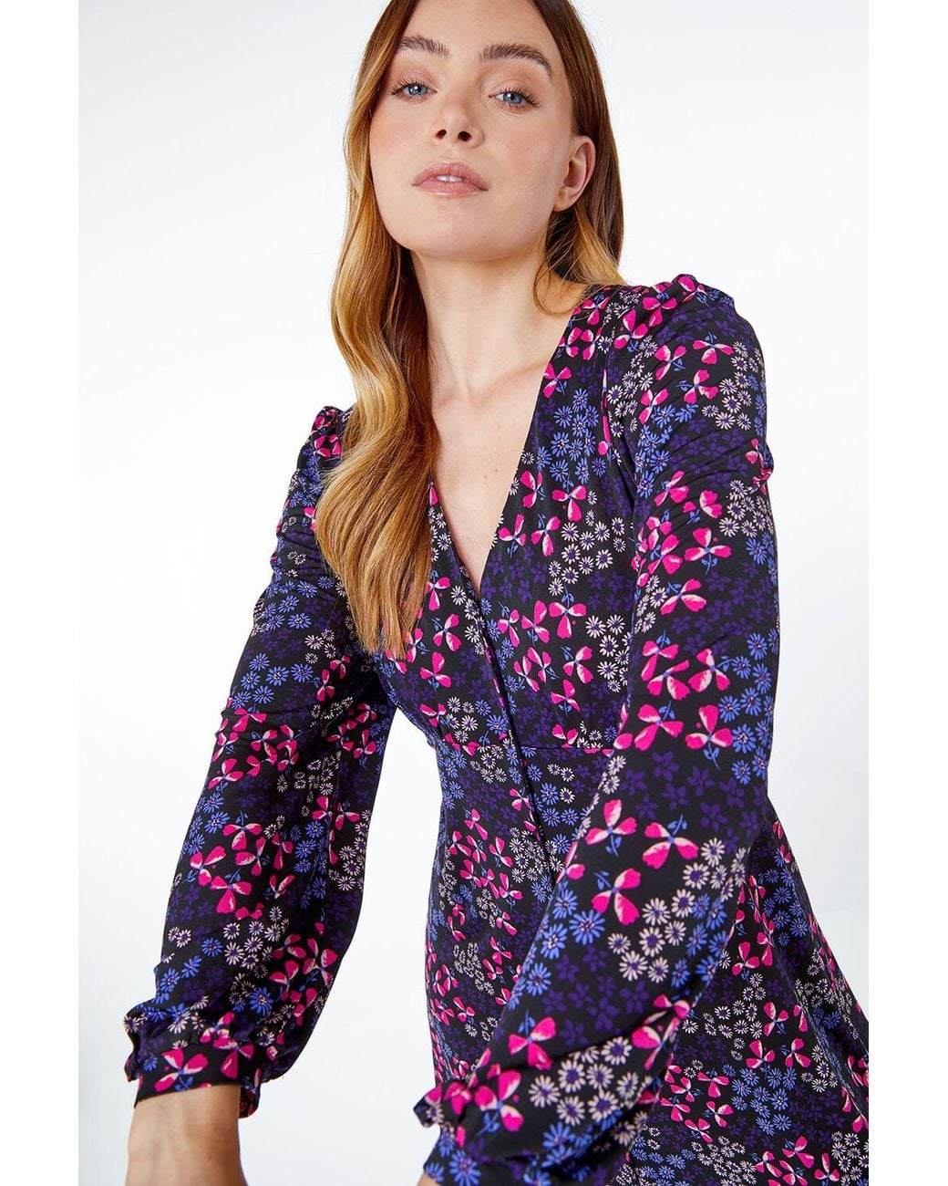 Roman Purple Floral Stretch Tea Dress