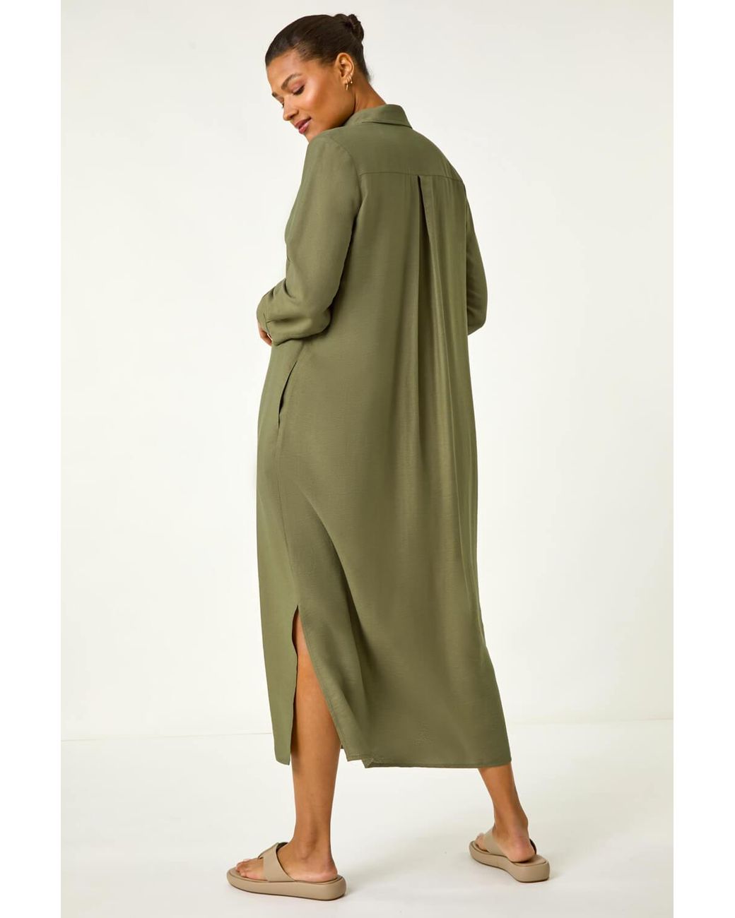 Roman Green Button Through Shirt Midi Dress