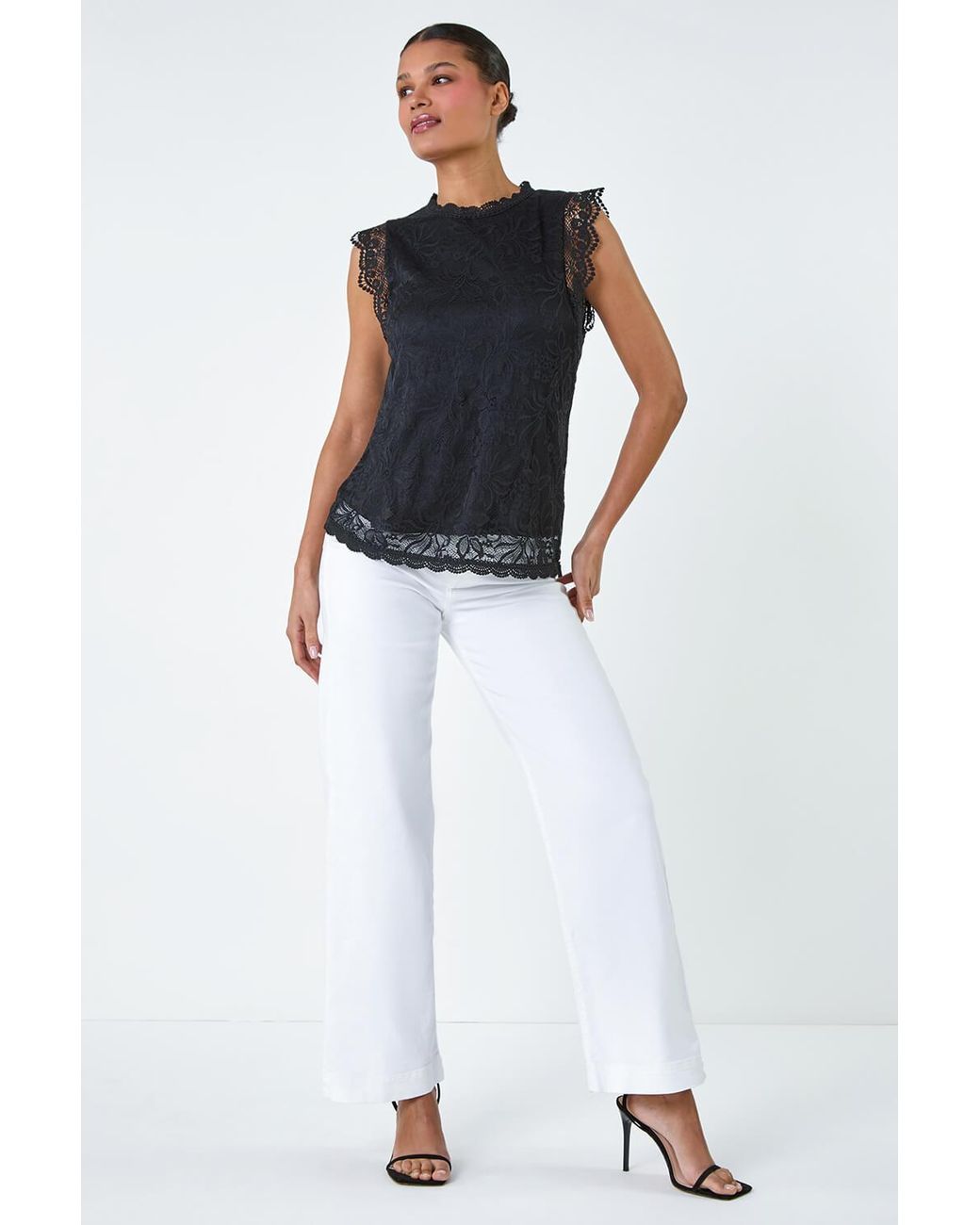 Lilly-and-Hope Black Lace Overlay Stretch Top