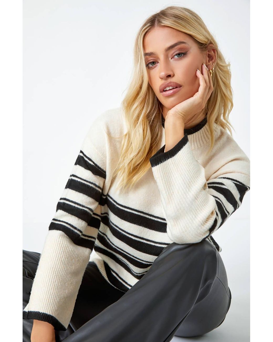 D.u.s.k Black High Neck Stripe Stretch Jumper