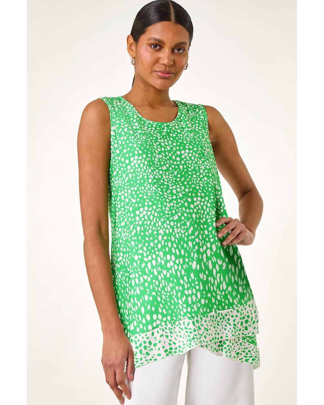 Roman Green Spot Print Asymmetric Vest Top