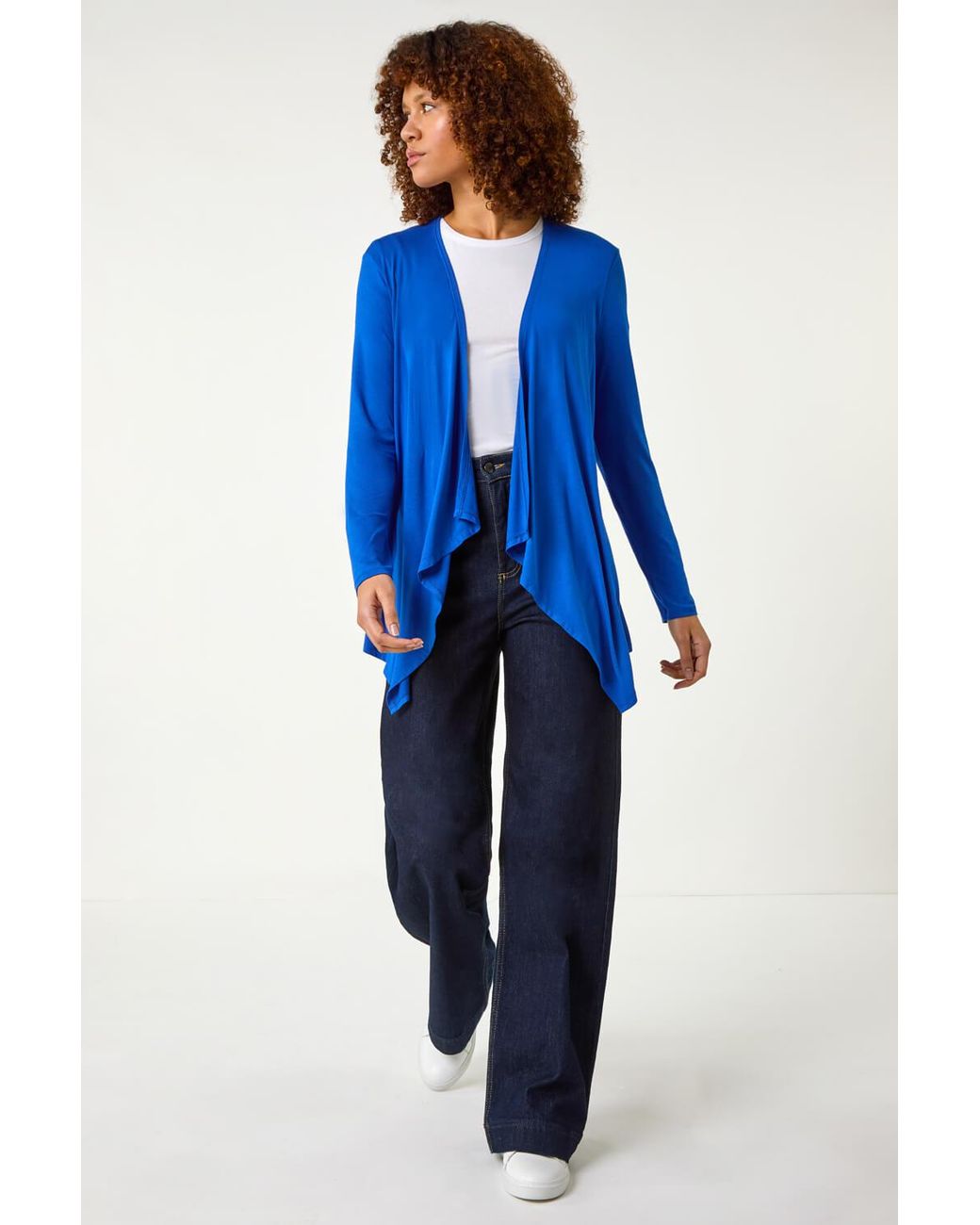 Roman Blue Waterfall Front Jersey Knit Cardigan