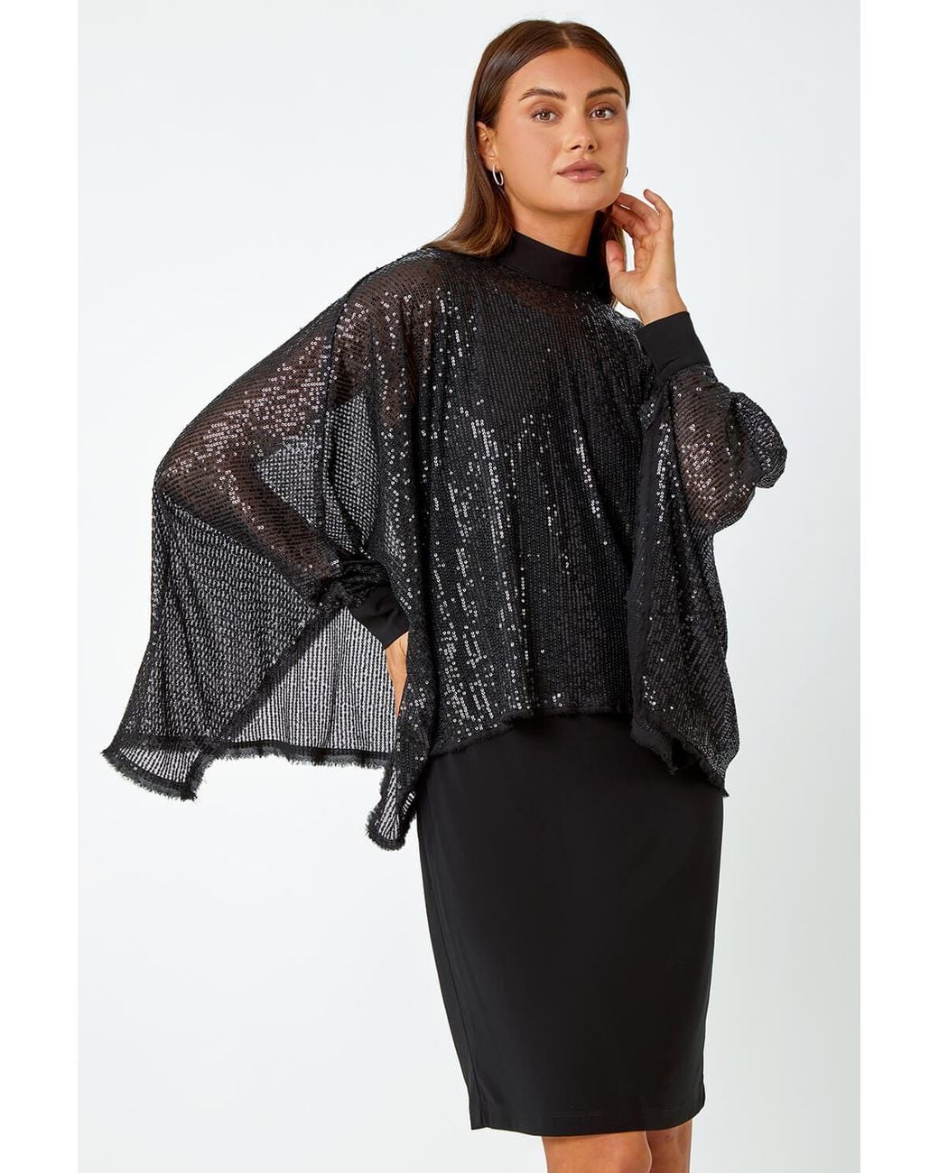 Roman Black Sequin Overlay Stretch Bodycon Dress