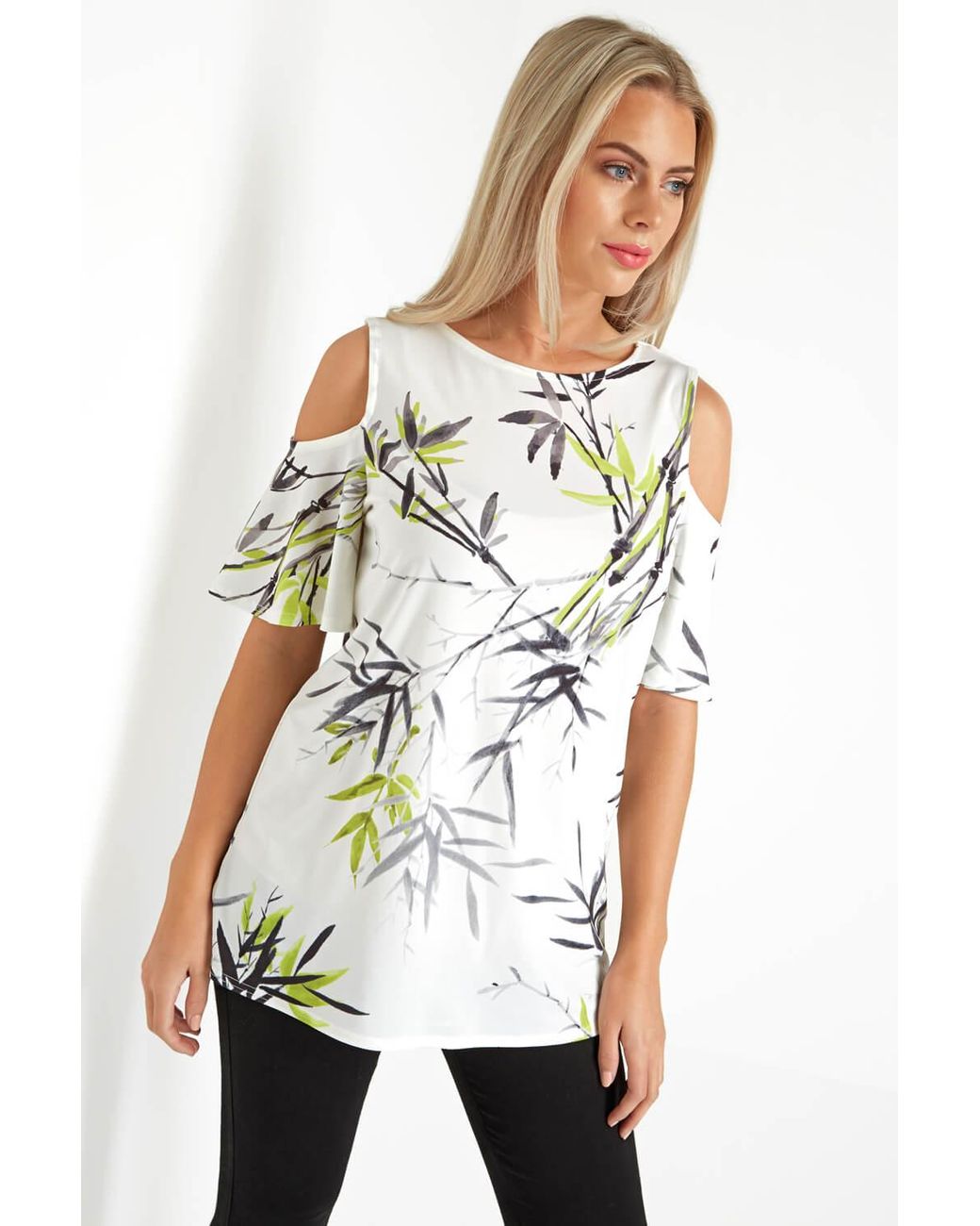 Roman White Floral Cold Shoulder Top
