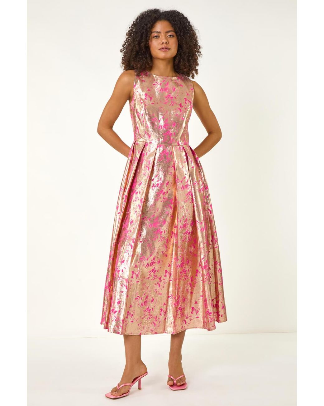 D.u.s.k Red Metallic Jacquard Midi Dress