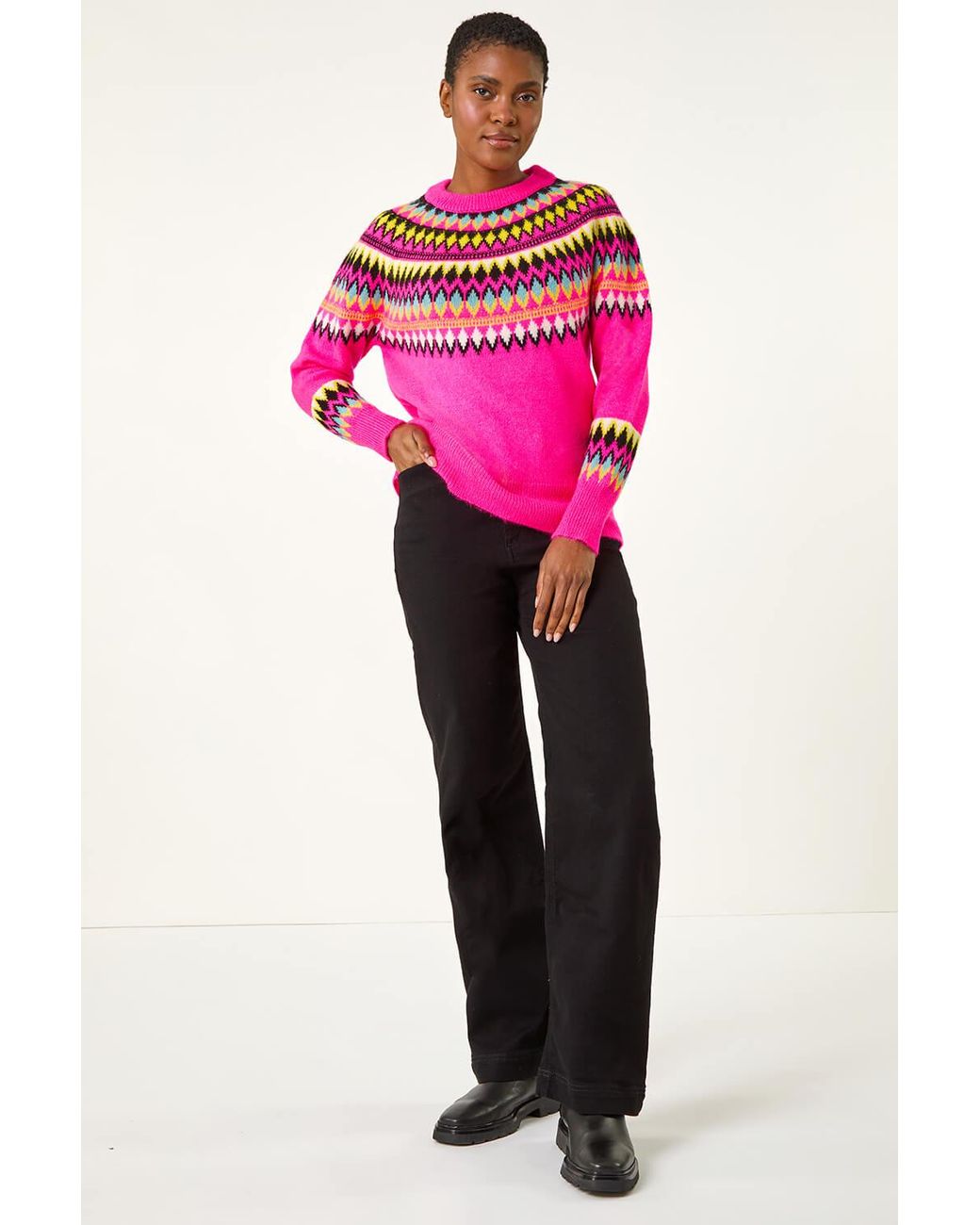 Roman Pink Diamond Print Crew Neck Knit Jumper