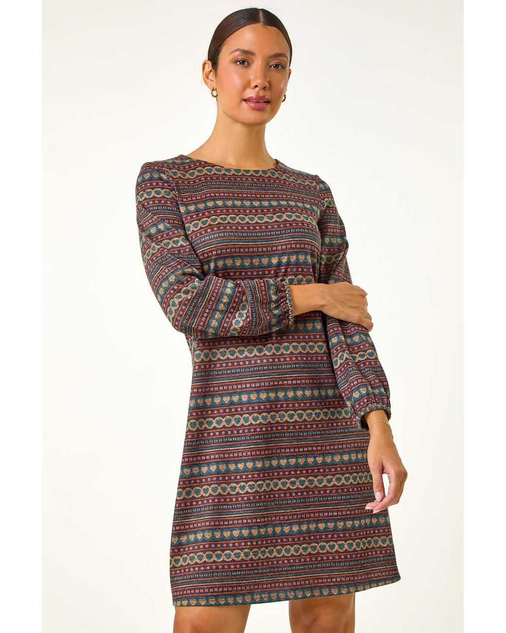 Roman Blue Heart Print Swing Stretch Dress