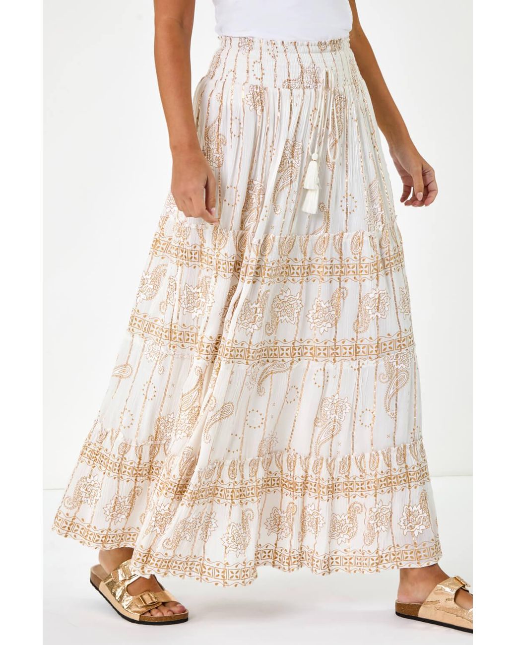 D.u.s.k Natural Paisley Print A-Line Maxi Skirt