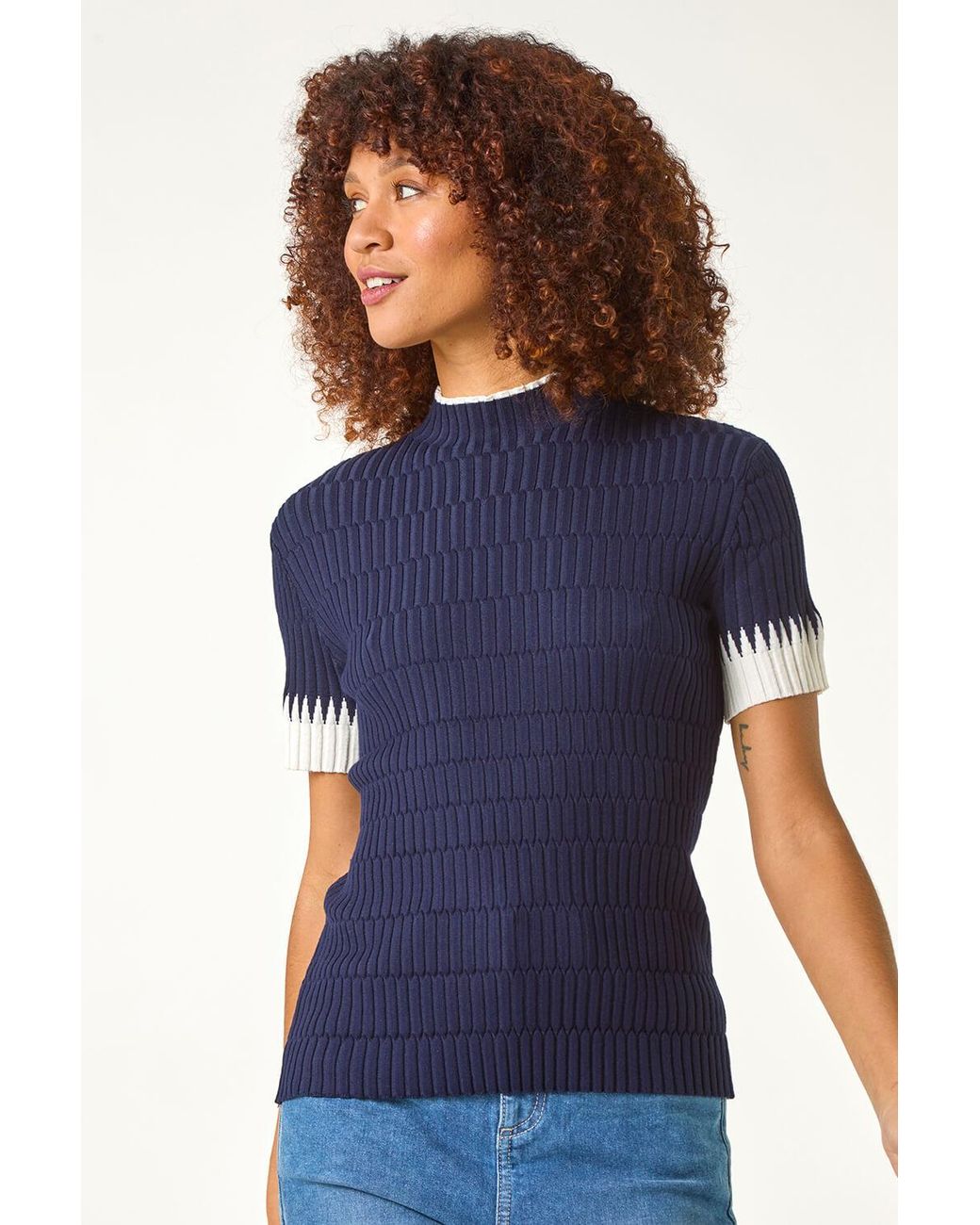 Roman Blue Ribbed Contrast Knit