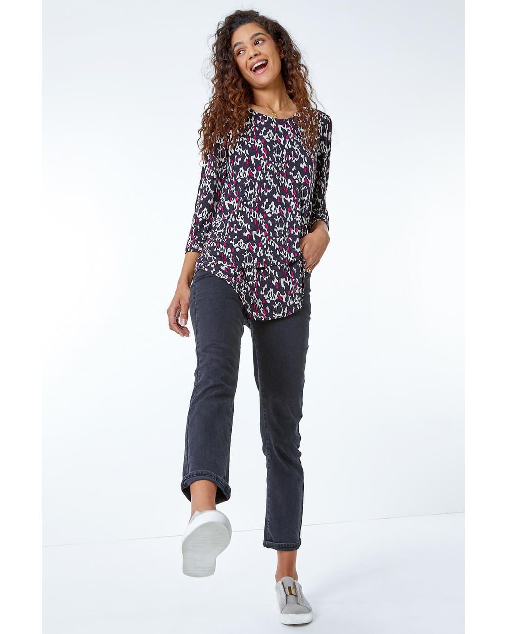 Roman Blue Burnout Animal Asymmetric Stretch Top