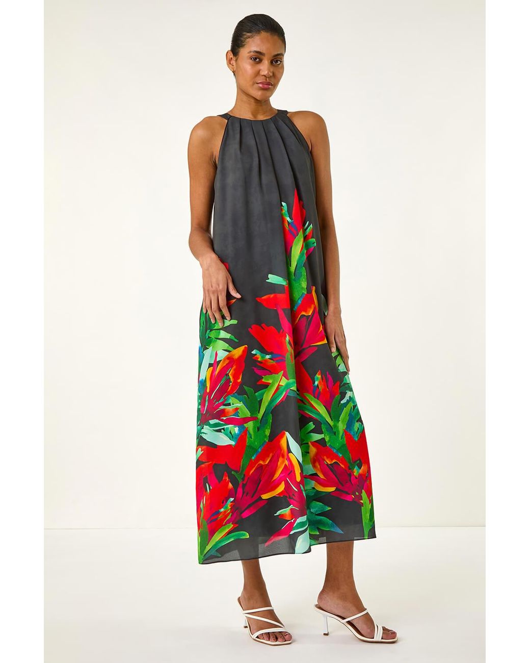 Roman White Floral Watercolour Motif Midi Dress