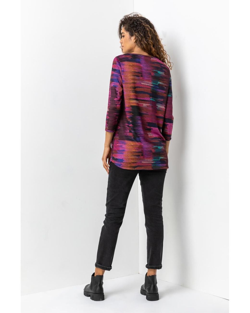 Roman Purple Abstract Print Pocket Top With Snood